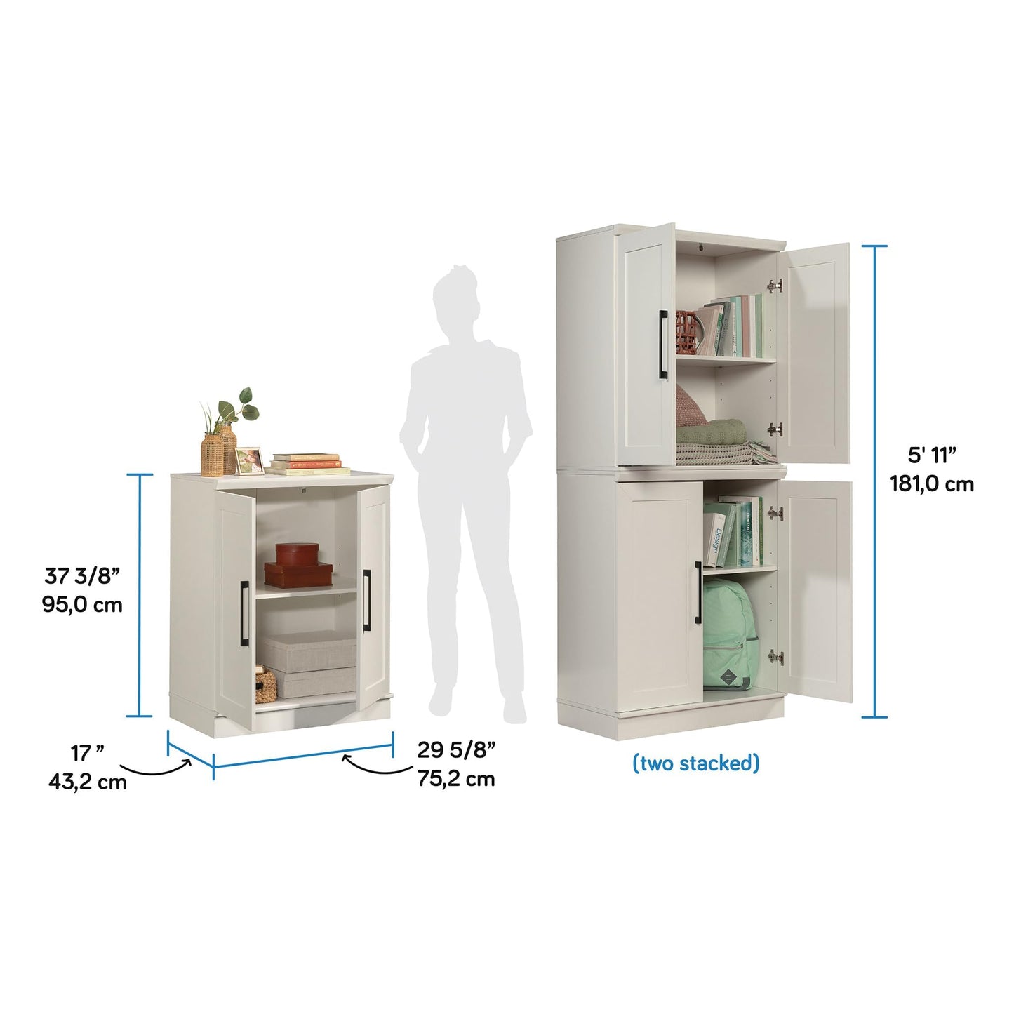 HomePlus Small Kitchen Pantry Storage Cabinet with Adjustable Shelves, Living Room Storage Cabinet, Soft White Finish