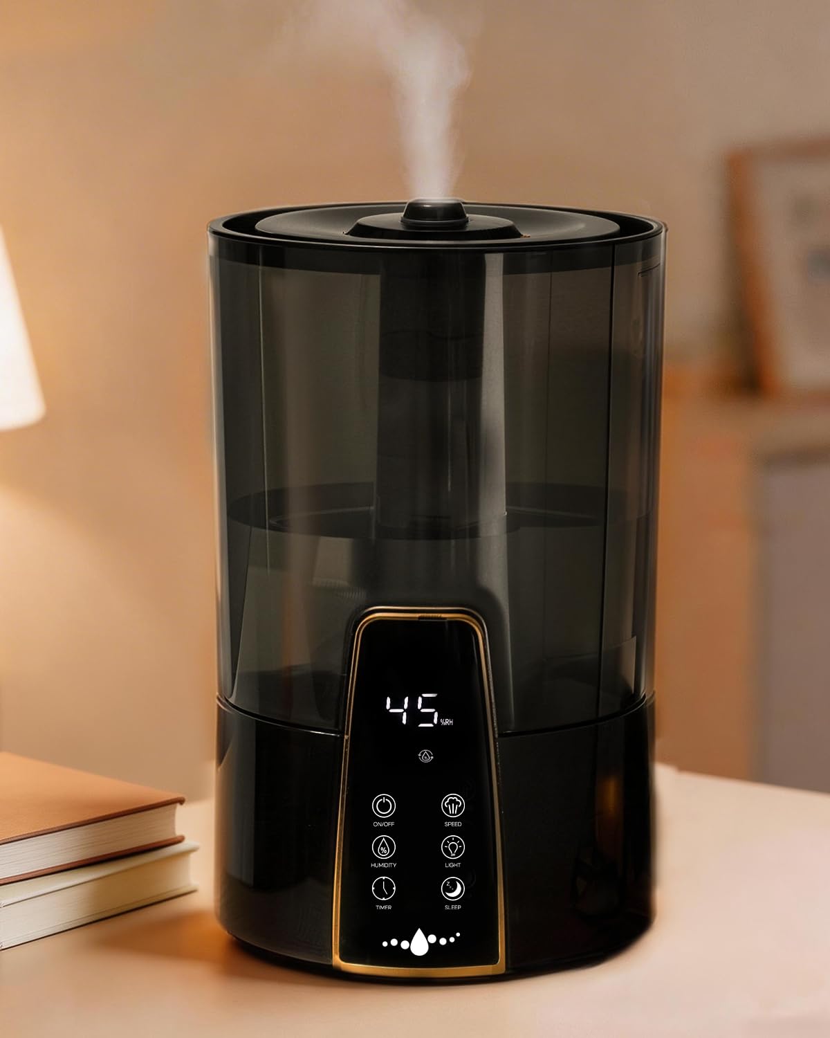 YOKEKON Humidifiers for Bedroom,1.06Gal(4L) Dishwasher Safe Design Easy to Clean,Top Fill,Night Light,Aroma Diffuser,Humidity Control,12H Timer,Sleep Mode,3 Level Mist,360° Nozzle,Home,Nursery,Black