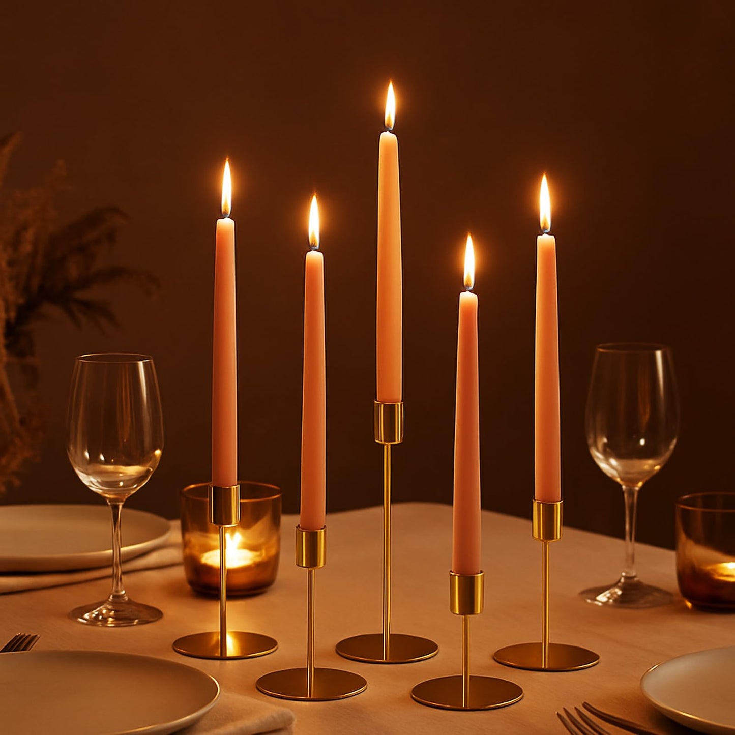 Smtyle Gold Taper Candle Holders for Candlesticks Set of 5 Matte Finial for Wedding Dining Table Centerpiece,Golden Birthday Gifts Decor
