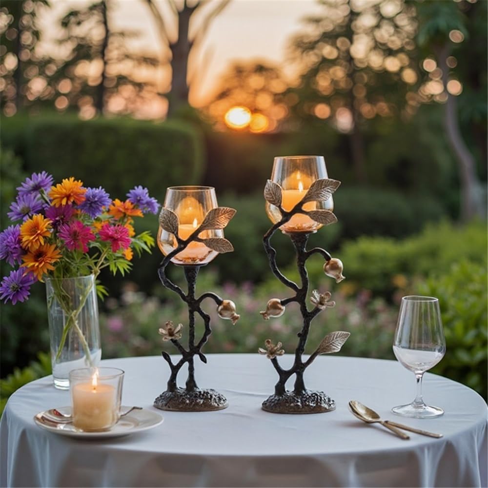 Candlesticks Home Creative candle holder Ornaments Retro Table Decoration Metal Glass Candle Holder Decorative candle holder(Large)