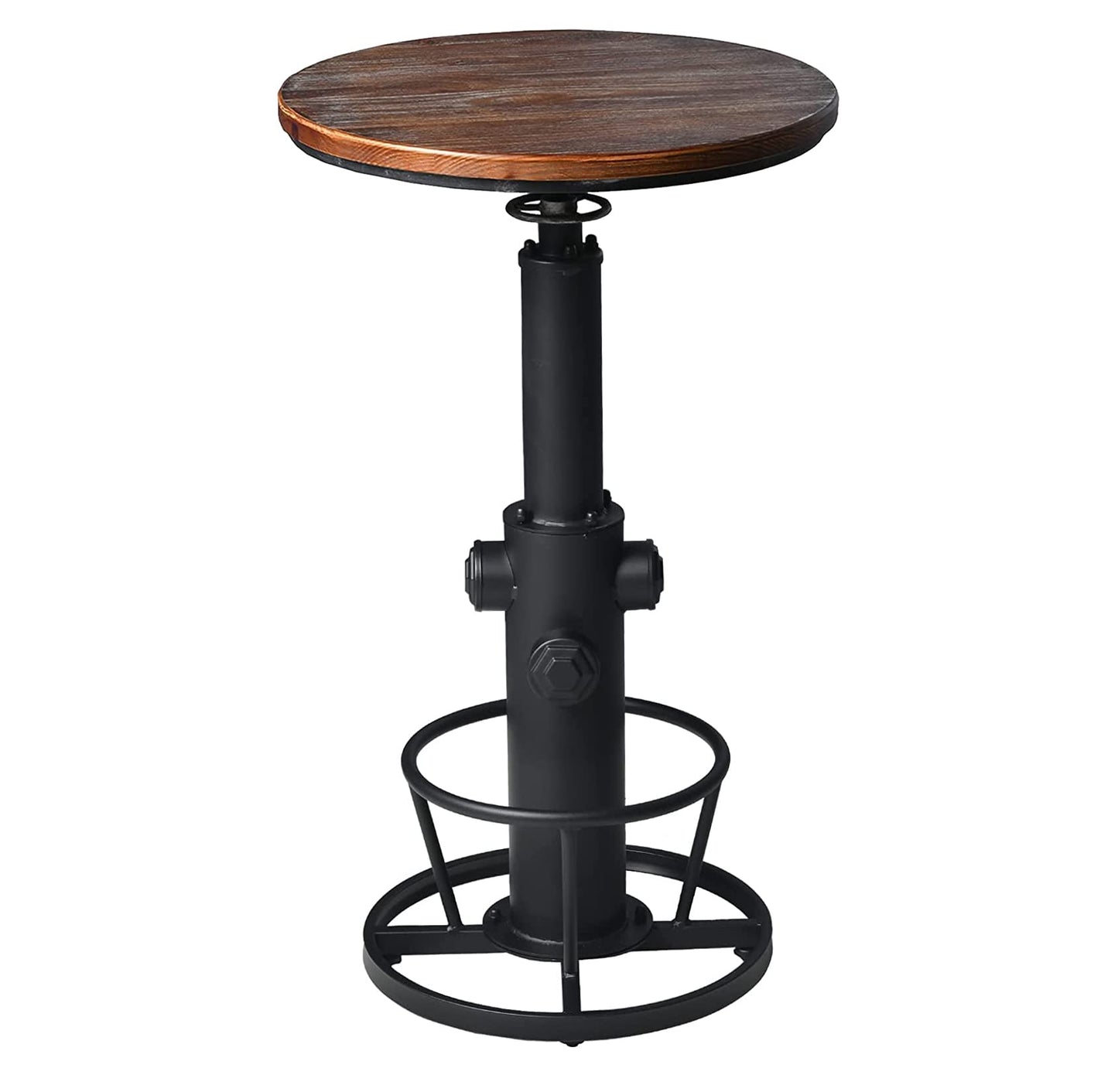 LOKKHAN Industrial Bar Table 38.6"-48.4" Height Adjustable Swivel Round Wood Tabletop 23.7" Dia, Kitchen Dining Office Coffee Bistro Pub Table