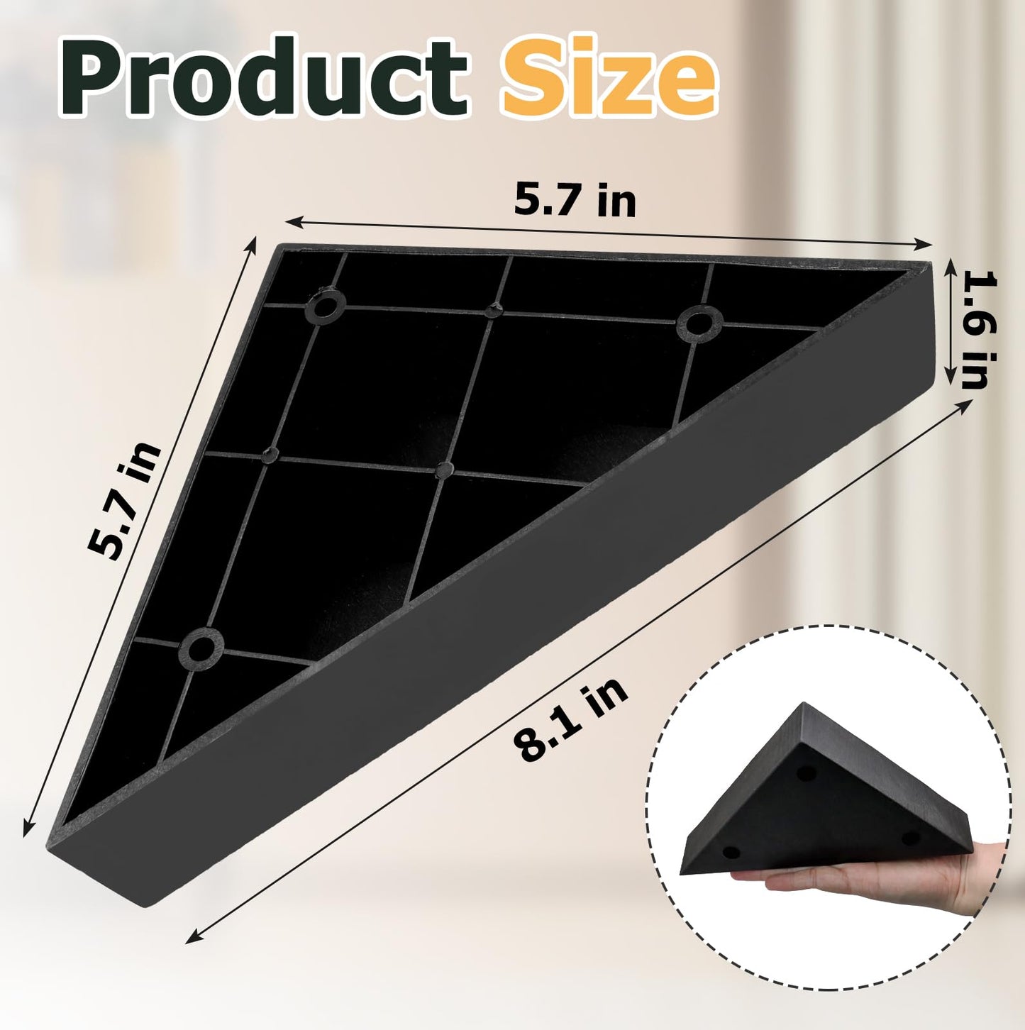 Hordion 8PCS Triangle Couch Legs Replacement, Plastic Furniture Legs Black Sofa Feet with Screws for Chair Coffee Table Cabinet, 5.71"×5.71"×1.6"