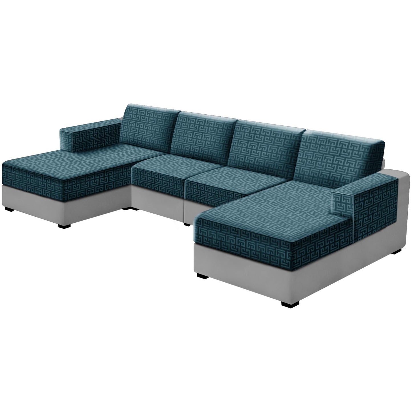 UNBBRRL 10 Pieces Stretch Sofa Cushion Covers for U-Shaped Modular Sectional Couch with 4 Seats+4 Backs+2 Arms, Upholstered Covers for Sofa Bed with Deep Double Chaise (Blue,10 Pieces Set)