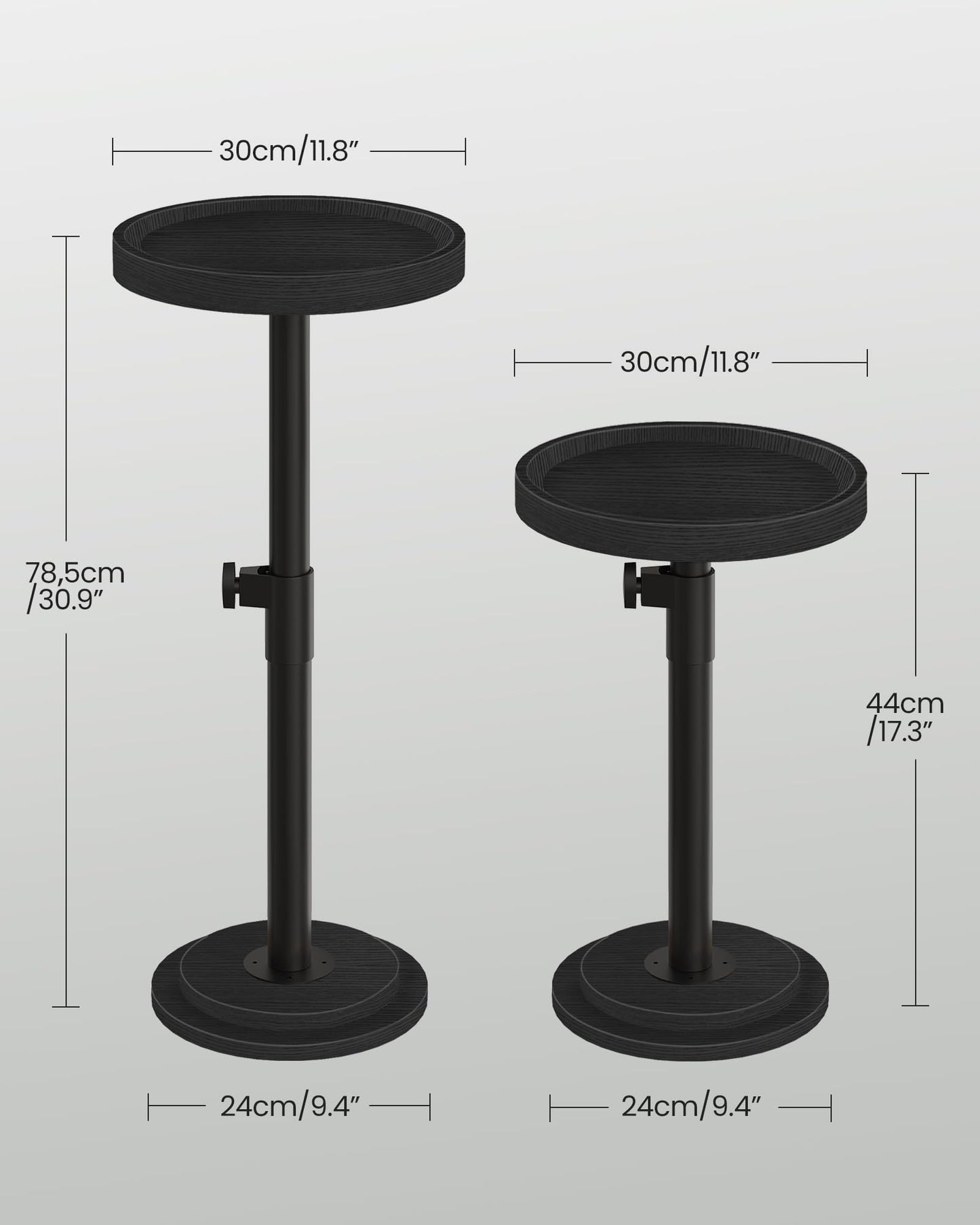 CHOEZON Small Round Side Table, Height Adjustable Drink Table, Pedestal Martini Table with Thickened Base, for Small Space, Sofa, Living Room, Bedroom, Black TBZ31BB