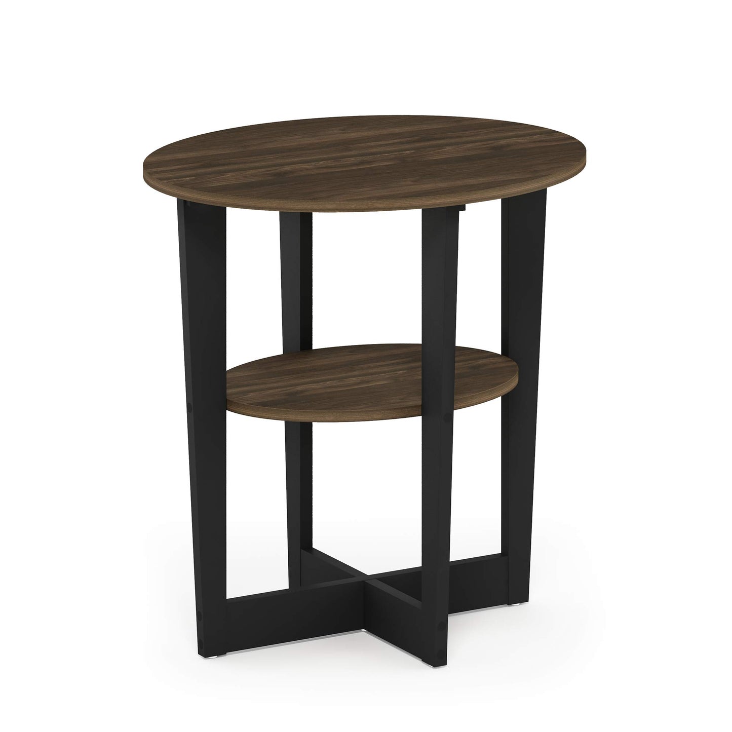 Furinno JAYA Side Table, 2-Tier Round Modern End Table with Oval Tabletop, Night Stand, Bedside Table with Open Shelf, for Living Room, Bedroom, Columbia Walnut