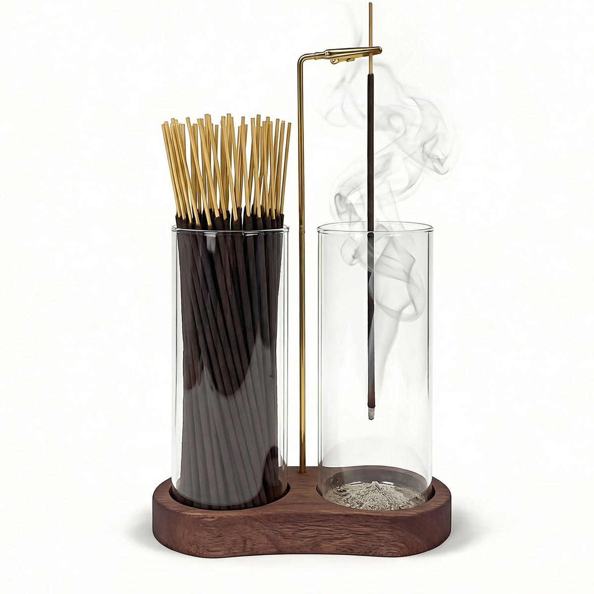 Glass Incense Holder for Sticks, 2-in-1 Incense Burner with Ash Catcher & Storage, Natural Wood Stick Holder for Meditation Yoga Zen Home Decor, Unique Spa Gift for Women