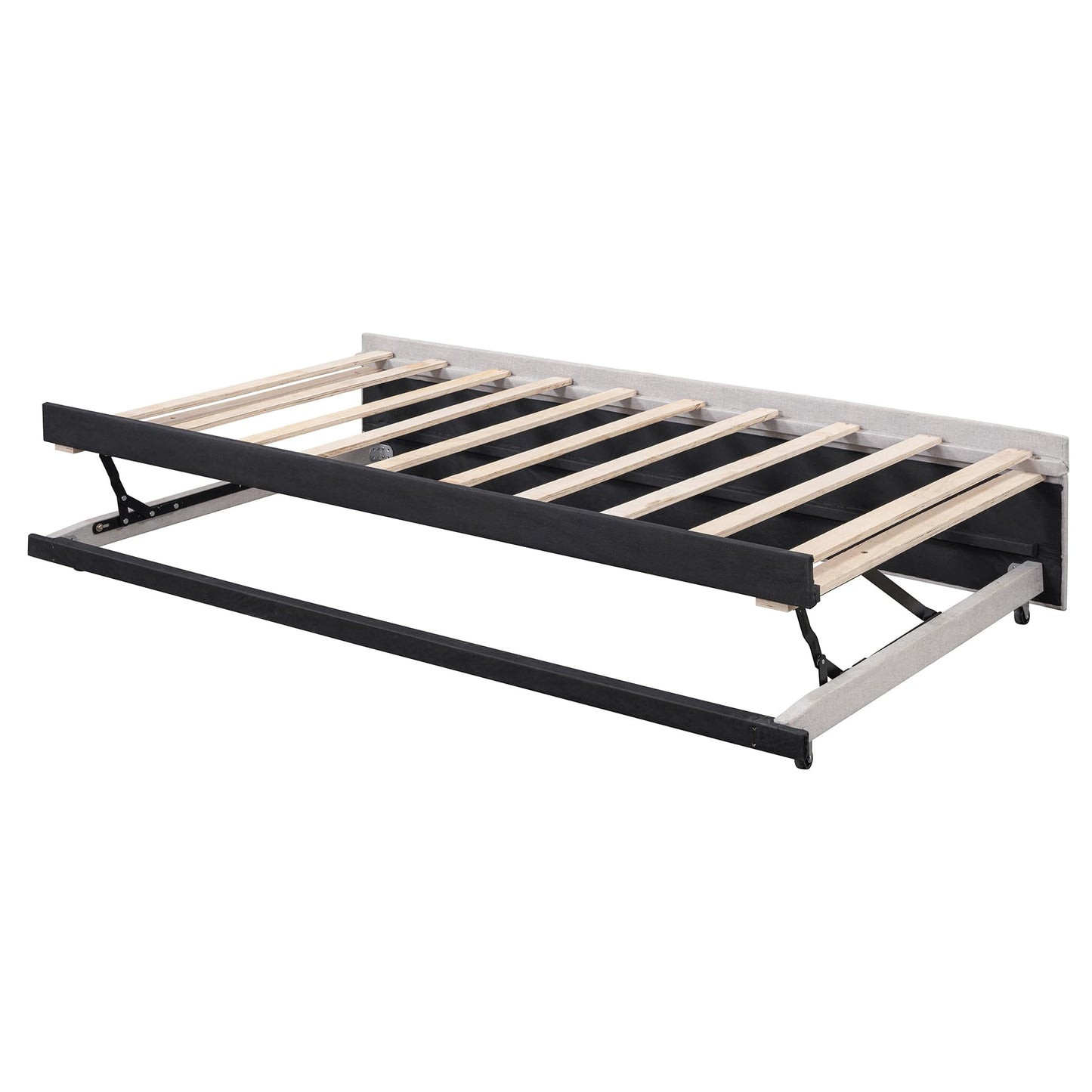HECATEVIC Modern Linen Daybed with Trundle – Twin to King Size Convertible, No Box Spring Needed, Elegant Gray/Beige/Pink, for Living Room, Guest Room & Nursery