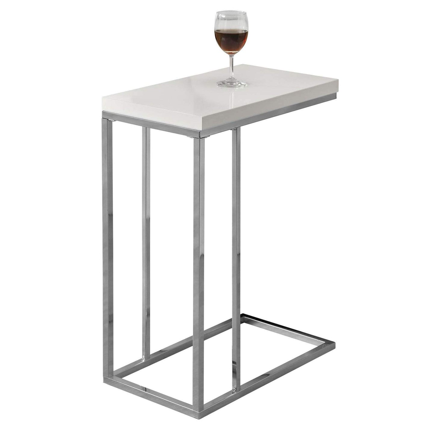 Monarch Specialties I 3008 Accent Table, C-shaped, End, Side, Snack, Living Room, Bedroom, Metal, Laminate, Glossy White, Chrome, Contemporary, Modern
