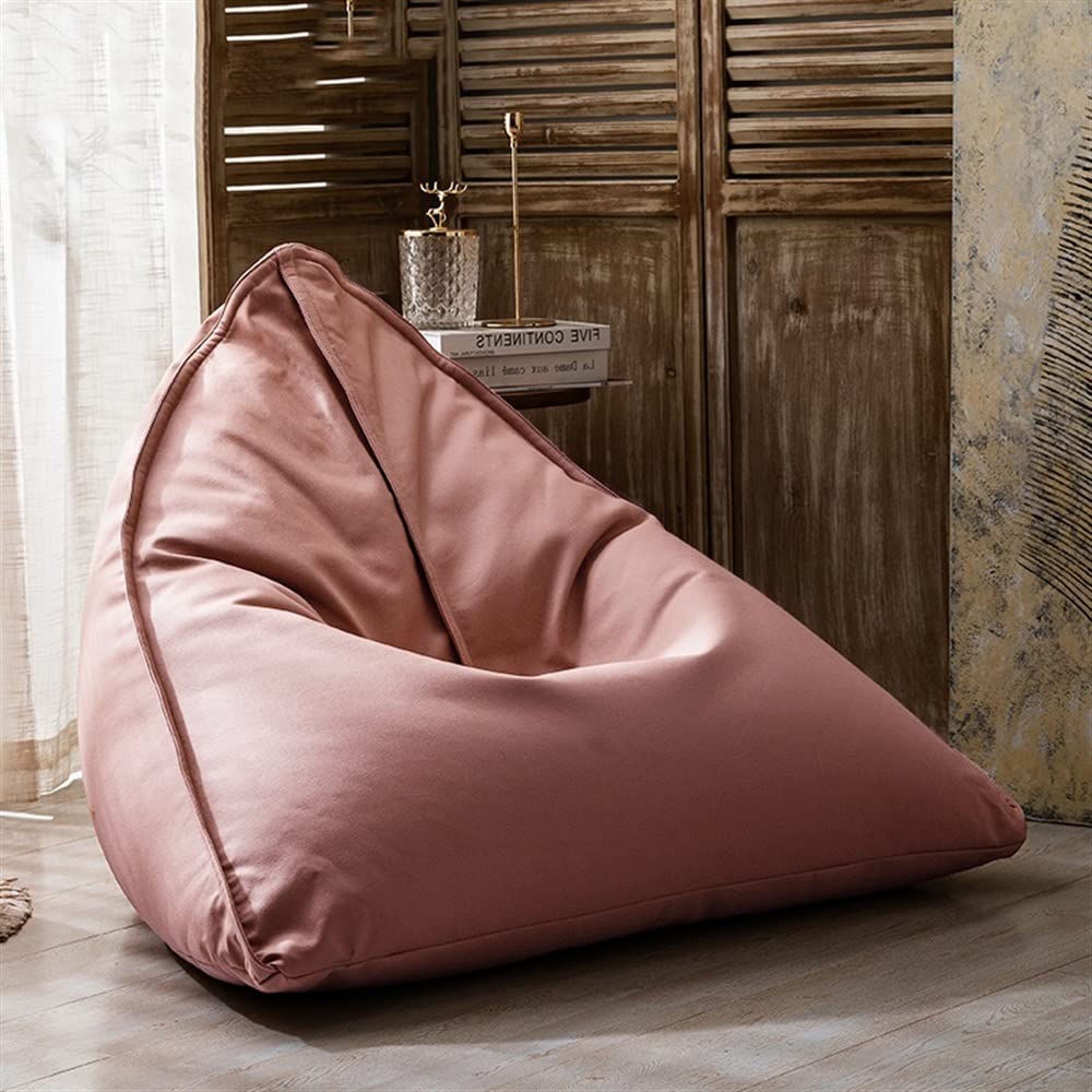 SXBCyan Big Luxury Triangle Pouf Cover Faux Leather Bean Bag Cover No Filler Floor Seat Beanbag Chair Pouf Ottoman Single Sofa Furniture (Color : Bean, Size : Empty Pouf Cover)
