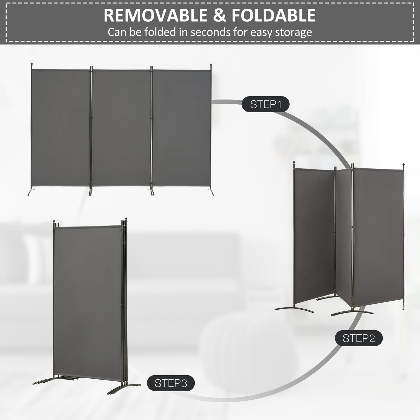 Spurgehom 3 Panel Room Divider Folding Partition Privacy Screens, Freestanding Fabric Room Panel Portable Room Partition Wall Dividers for Home Office Restaurant, 102" W X 71" H (Grey)