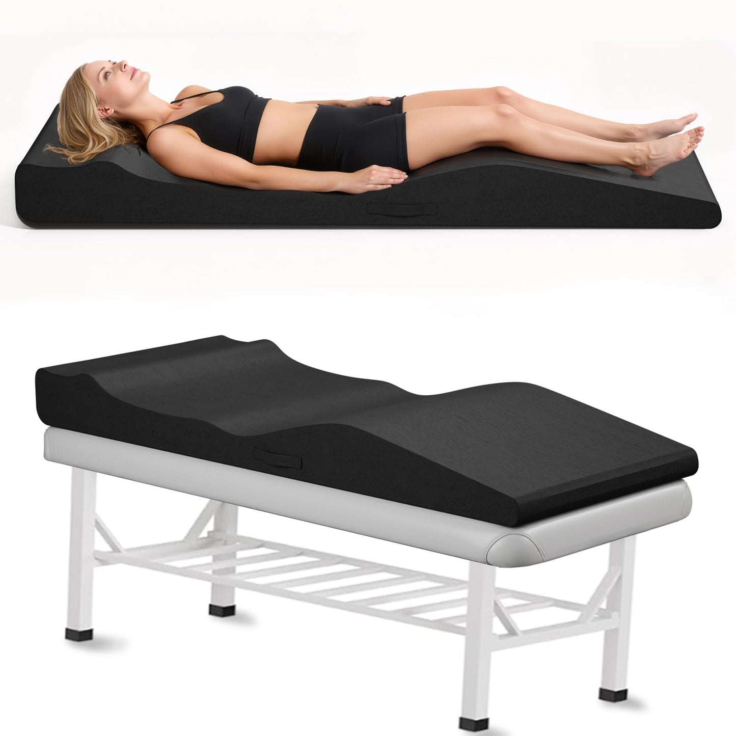 Selectico Ergonomic Lash Bed Topper, High-Density Foam Massage Table Topper with Plush Removable Cover, Non-Slip Massage Table Pad for Salon, Spa, Facial,Lash Extension Beds, 71"x27.5" (Black)