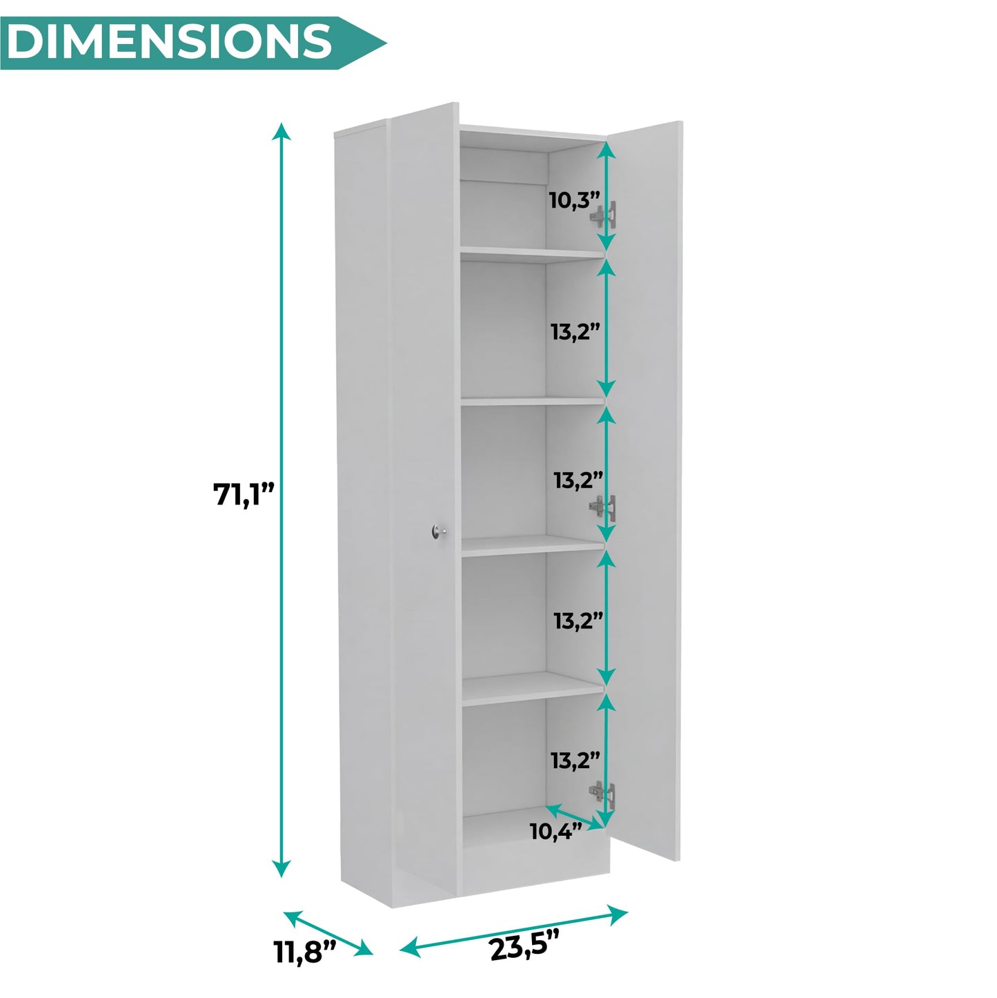Tuhome Lambardi Tall Pantry Cabinet, 71.1" Freestanding Kitchen Pantry Storage Cabinet with 2 Doors and 4 Adjustable Shelves, Engineered Wood Pantry Organizers and Storage, Slim 11.8" Depth