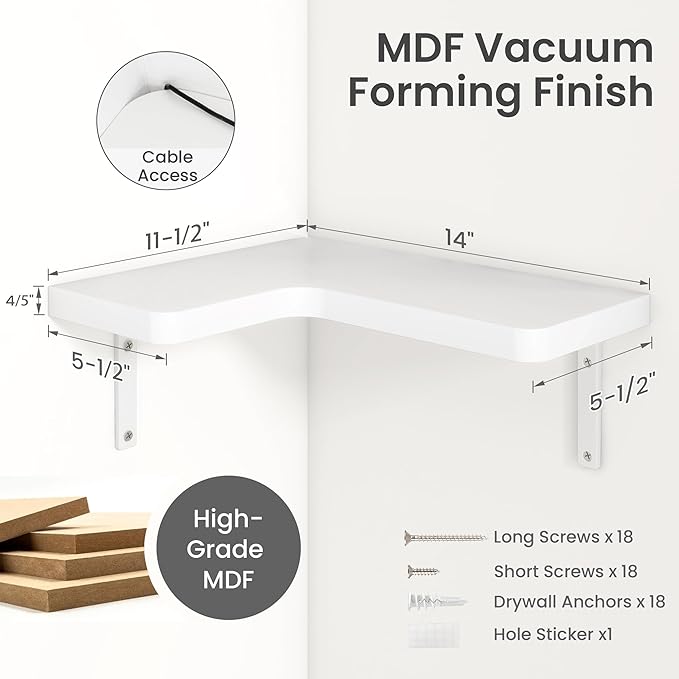 Venusmiles Corner Floating Shelves Set of 4, Wall Mounted L-Shaped Storage