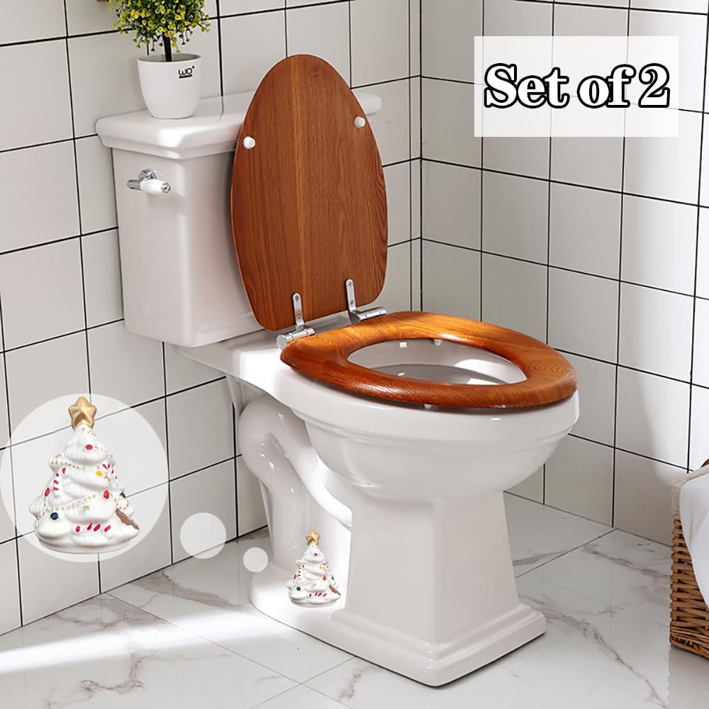 2Packs Christmas Tree Toilet Bolt Covers Decorative Tall Toilet Bolt Caps for Christmas Bathroom Decor, Toilet Caps for Bottom of Toilet, Ceramic Toilet Screw Cover Caps, Easy Installation (White-A)
