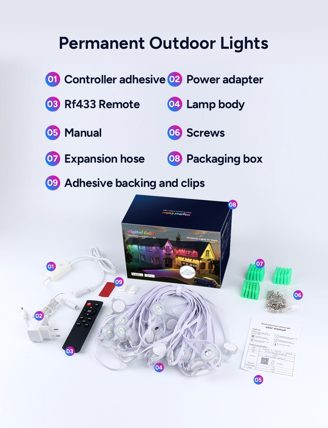 Isablelala Permanent Outdoor Lights, 100ft with 60 RGB LED Lights for Christmas and Daily, 49 Scene Modes+DIY for Christmas Decor, IP66 Waterproof for Outdoor, Compatible with Alexa, Google Assistant