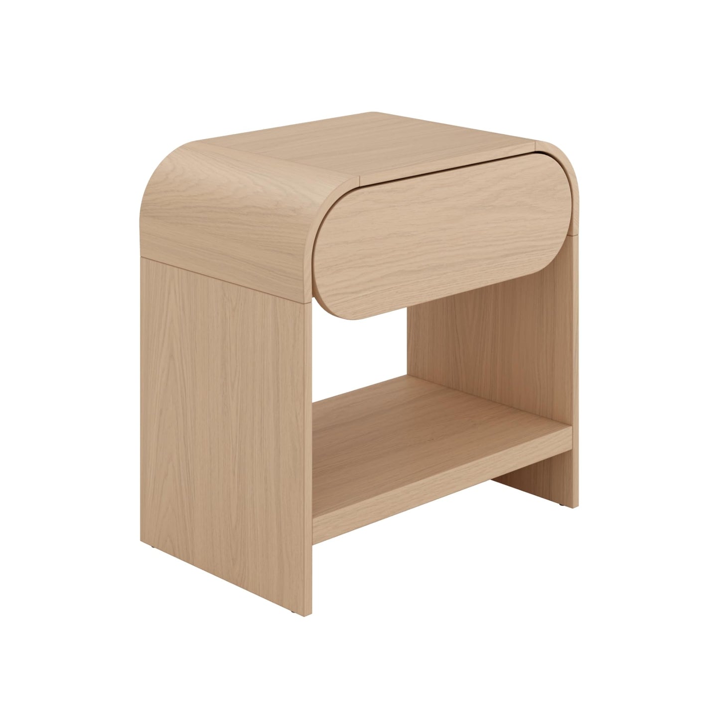 Nathan James Iris Mid-Century Modern Nightstand with Drawer, End Table with Storage for Bedroom or Living Room with Rounded Silhouette, Light Oak