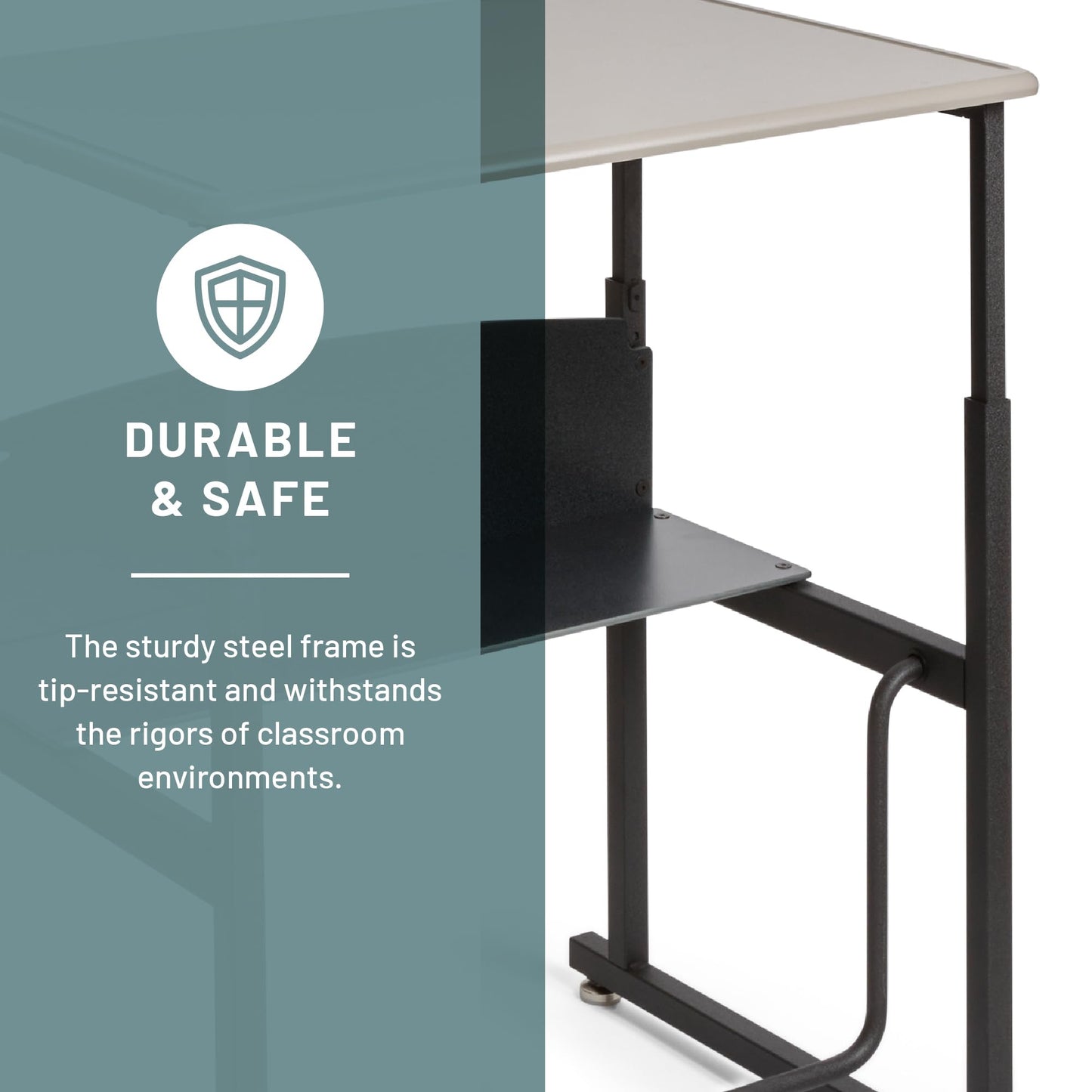 Safco AlphaBetter Student Standing Desk, Adjustable Height with Shelf and Swinging Pendulum Foot Rest, 28" W x 20" D, Gray