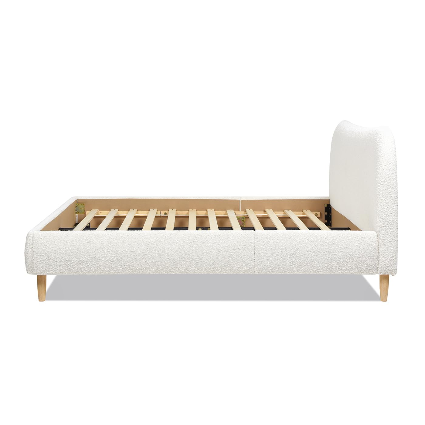 KOYVRY Boucle Bed Frame - Upholstered Bed Frame with Curved Headboard and Wooden Slats Support, Upholstered Platform Bed with Wooden Legs, Minimalist Bed Frame for Bedroom, No Box Spring Needed