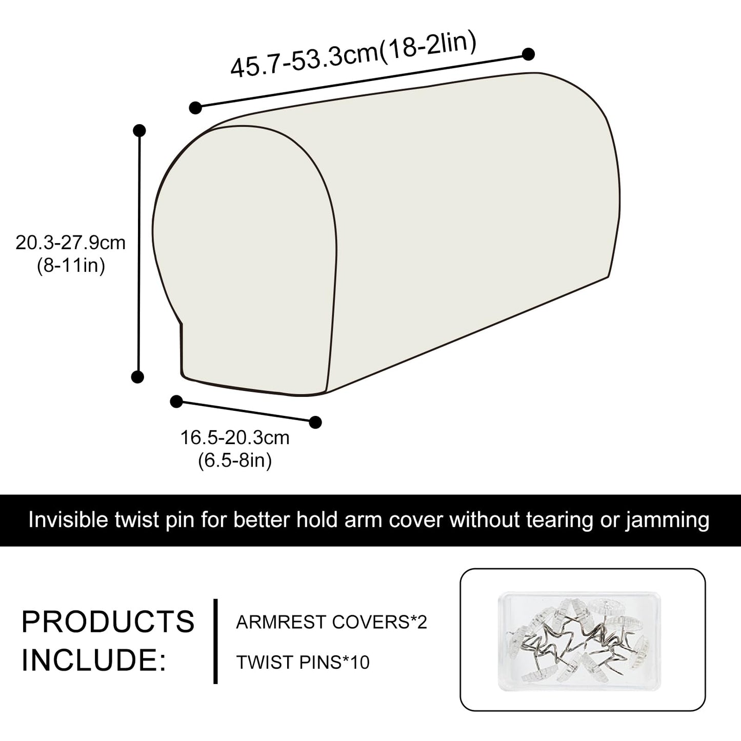 Avtytsda Stretch Armrest Covers Soft Plush Armrest Covers Couch Arm Covers Furniture Protector for Chairs Couch Sofa Armchair Slipcovers for Recliner Sofa with Twist Pins 4pcs(Black)