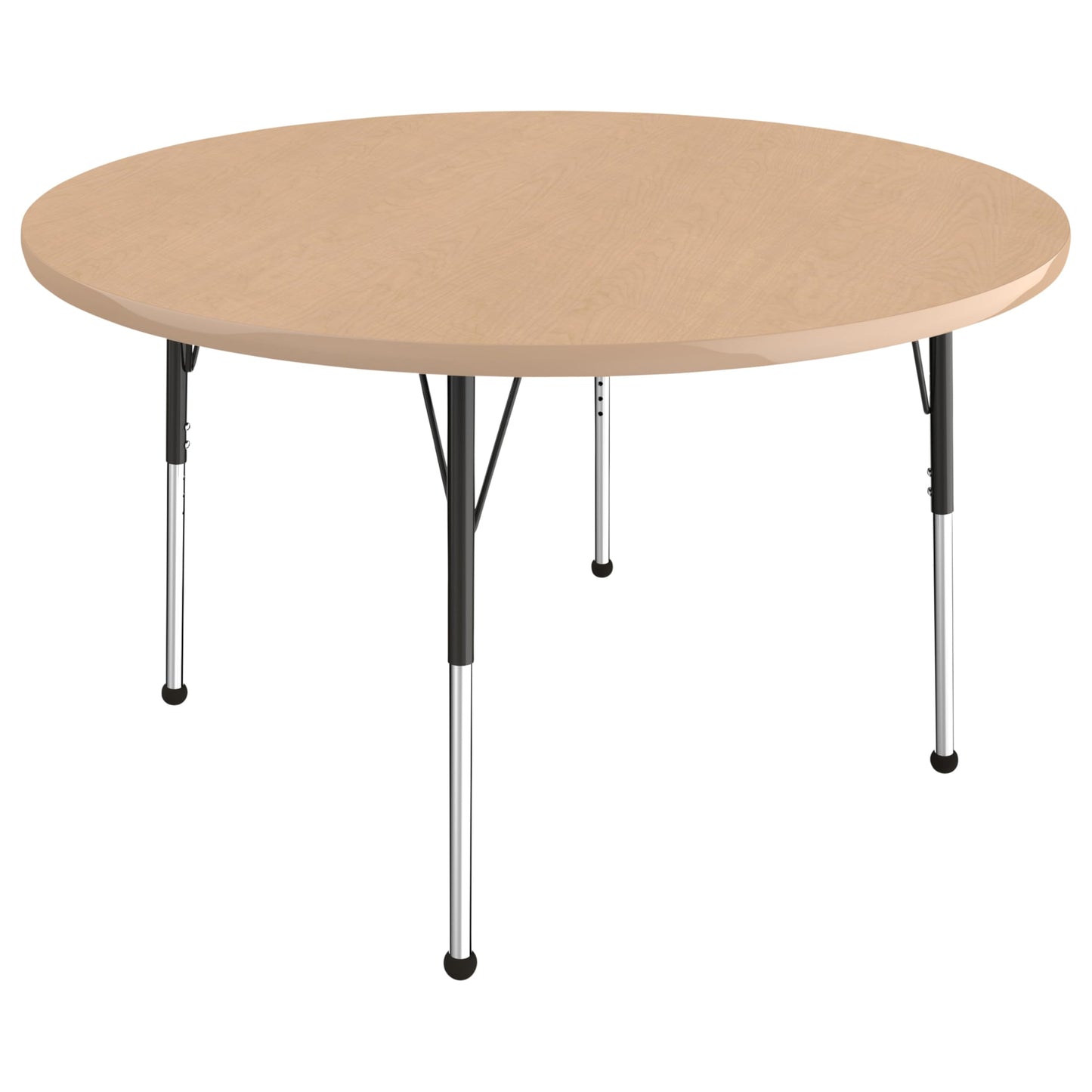 Factory Direct Partners FDP 48" Round Thermofused Classroom Activity Table with Standard Ball Glide Legs, Adjustable Height 19"-30" - Maple/Maple/Black, 10138-MPMP