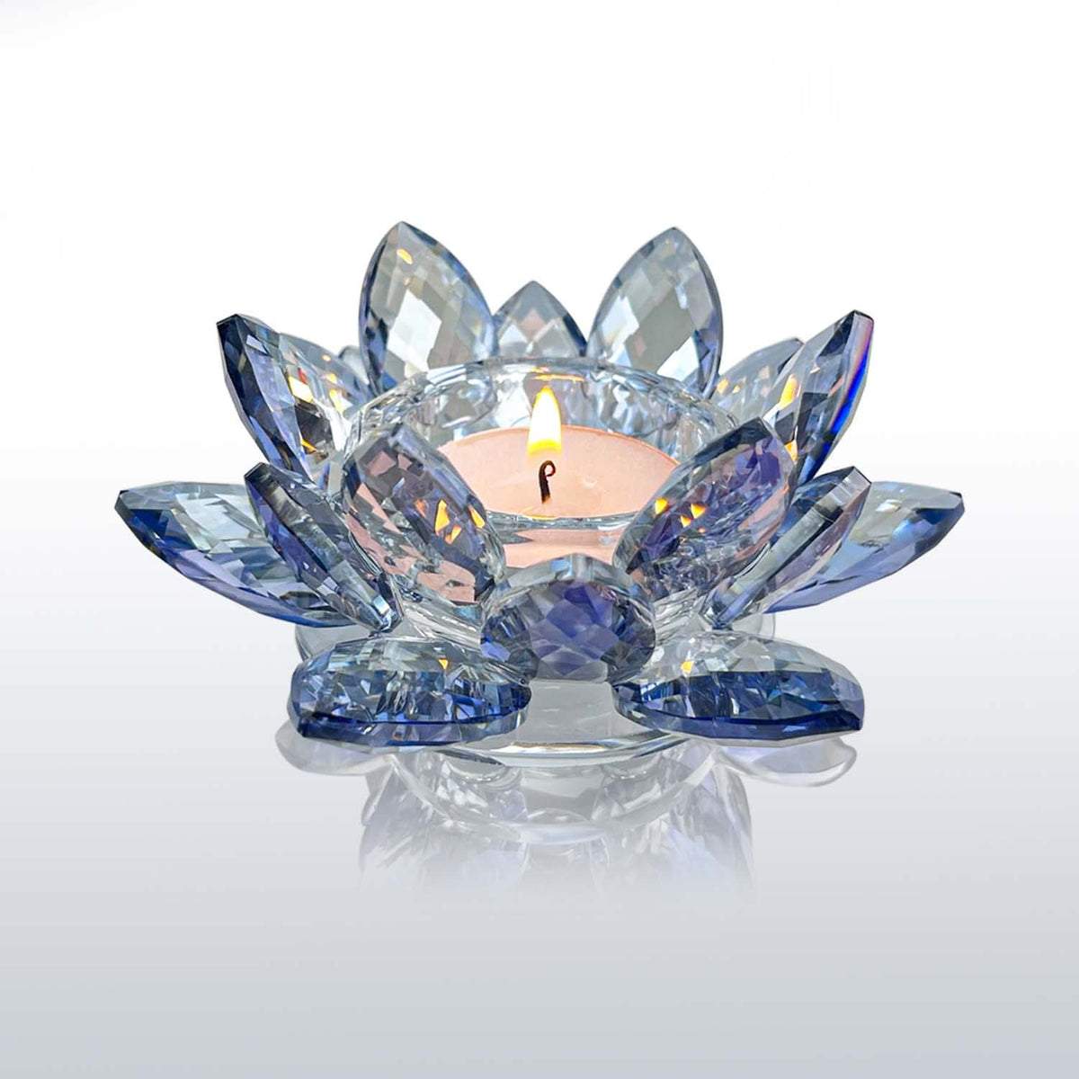 Kolnlala Crystal Lotus Flower Tealight Candle Holders/Glass Tea Light Candlestick Decor Decoration for Christmas Home Wedding Party… (Blue 1pc)