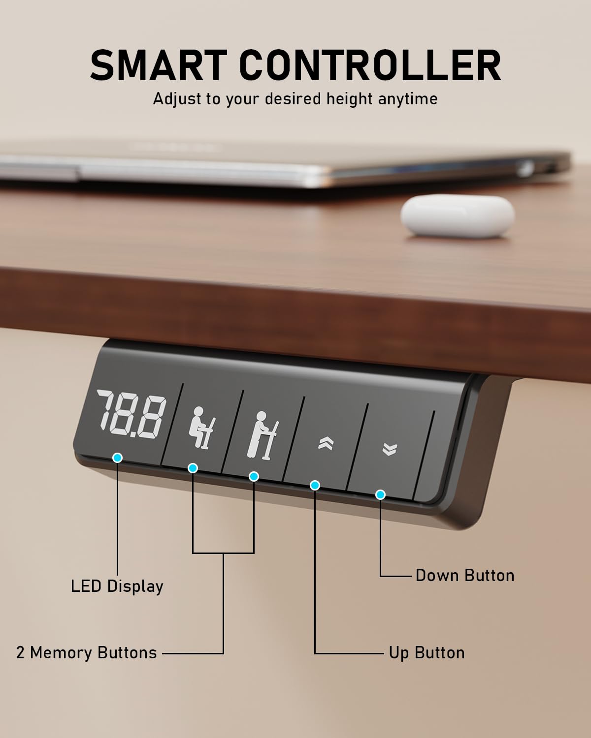 Xyndyx 55" Electric Standing Desk Adjustable Height, Sit Stand up Desk for Home Office & Computer Workstation, 2 Memory Height Settings, Splice Board, 2 Hooks, Black Frame/Walnut Top