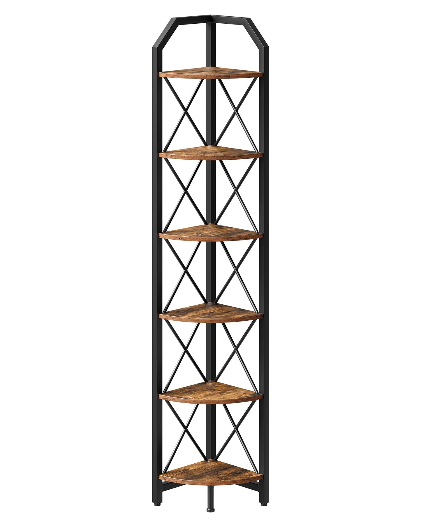 CHOEZON 6-Tier Corner Shelf, Industrial Corner Bookshelf, 71.2" Corner Storage Stand, Plant Stand Display Shelf, Corner Bookcase for Bedroom, Living Room, Home Office, Rustic Brown and Black TCJ11BF