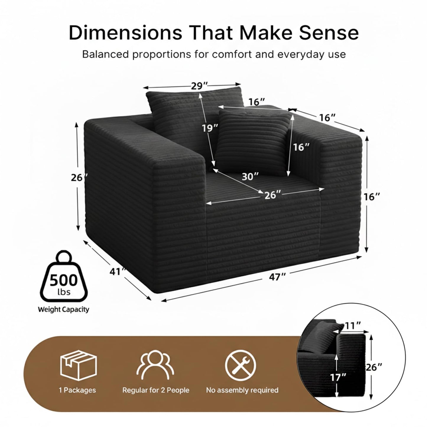 Small Boneless Sofa Chair, No Assembly Couch in a Box Memory Foam Mini Cloud Reading Chair with Throw Pillow for Living Room Bedroom Playroom
