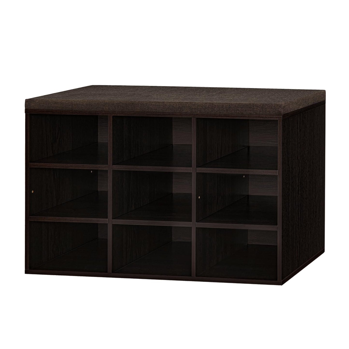 DINZI LVJ Shoe Bench, 9 Cubbies Shoe Organizer for Entryway, Storage Bench with Cushion, Cubby Shoe Rack with Adjustable Shelves for Living Room, Bedroom, Mudroom, Hallway, Espresso