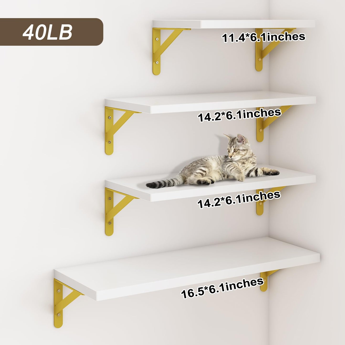 YGEOMER White Shelves for Wall, Different Sizes Wall Floating Shelves for Living Room, Bathroom, Bedroom, Kitchen, Home Decor (Set of 4)