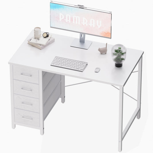 Pamray 32 Inch Computer Desk with 4 Drawers Small Office Desk for Home Bedroom Study Writing Simple Modern Computer Table White