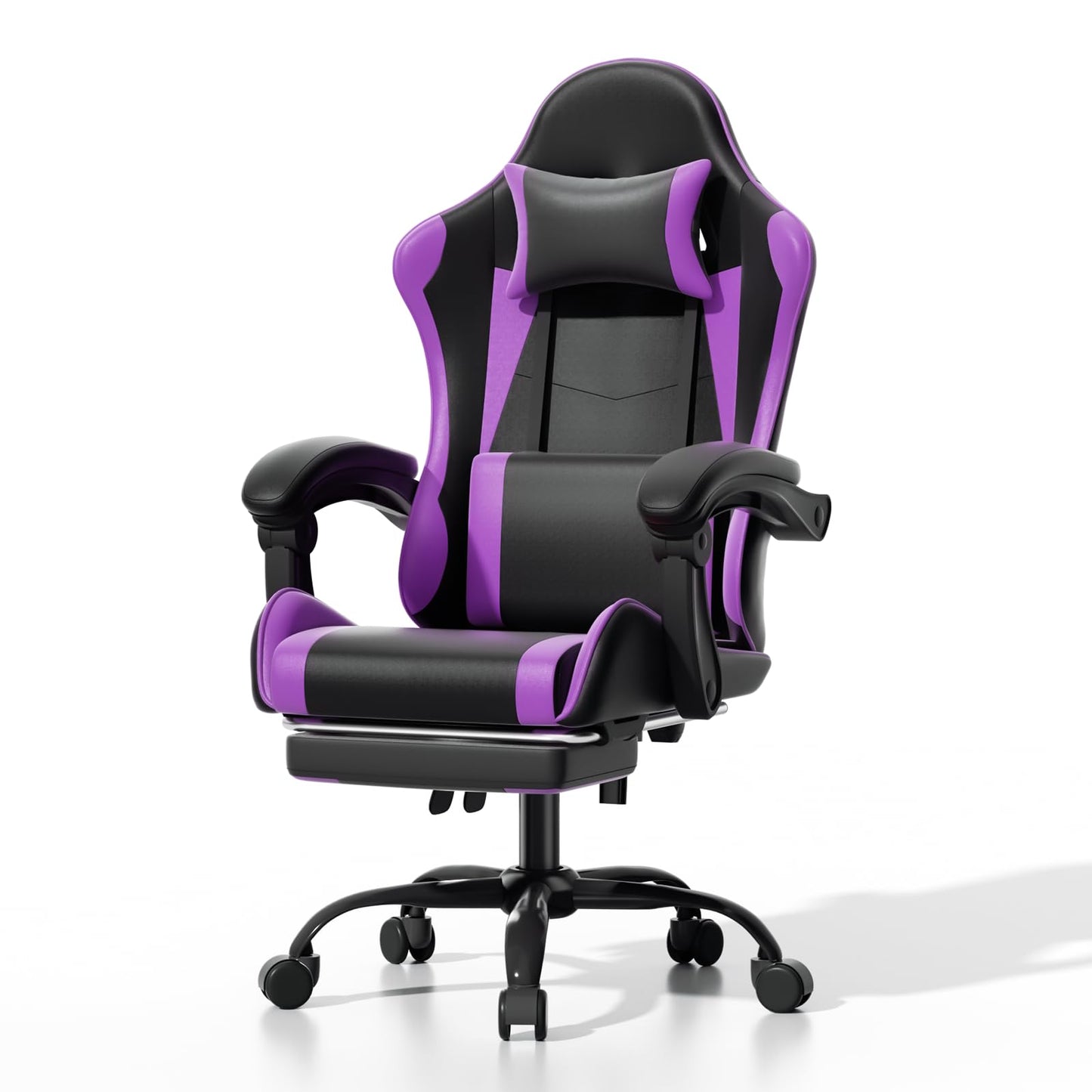 Athena Collection Gaming Chair, Ergonomic Gaming Chair with Footrest & Headrest Lumbar Support, Height Adjustable Swivel Computer Chair Office Chair for Adults(Purple)