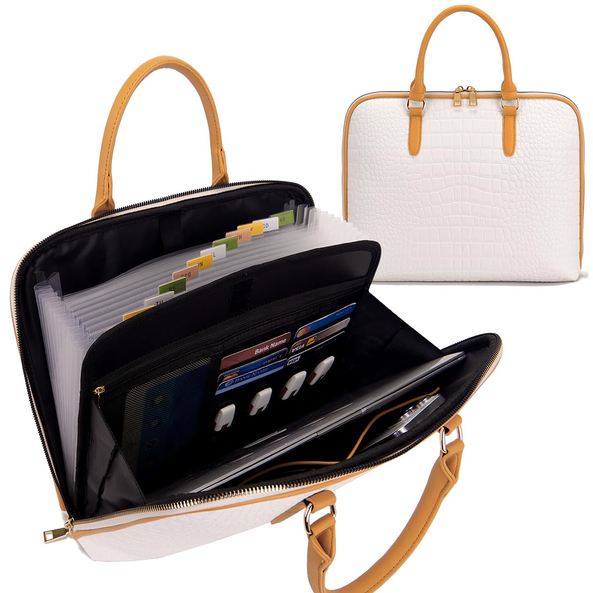 Accordian File Organizer Tote,Folder with Zipper & Labels,12 Pocket Expanding File Folder with Multi-Pockets Paper Folder for Letter A4 Files Business Teacher Office Bag Handbags for Ladies