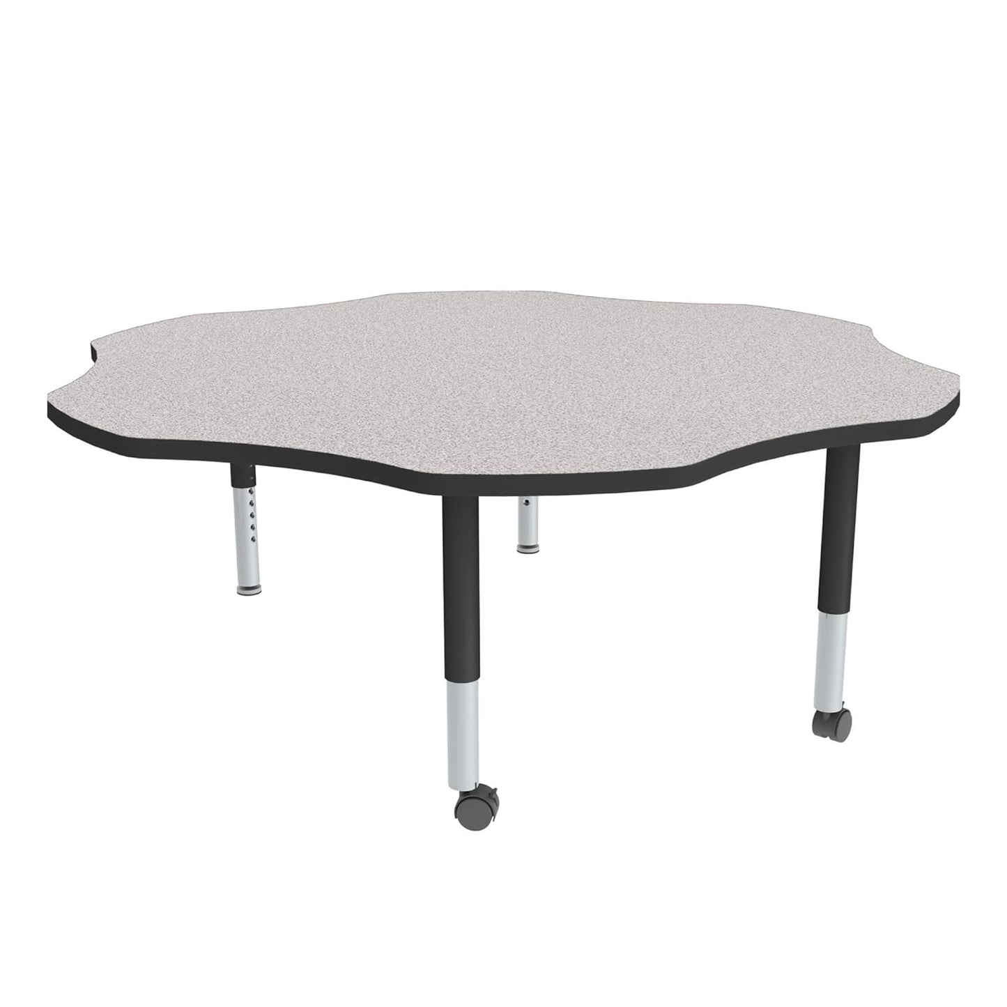 Sprogs Adjustable Height Mobile Classroom Activity Table for Preschools, Flower Preschool Activity Table with Casters, 60" L x 60" W x 23" H, Gray/Black