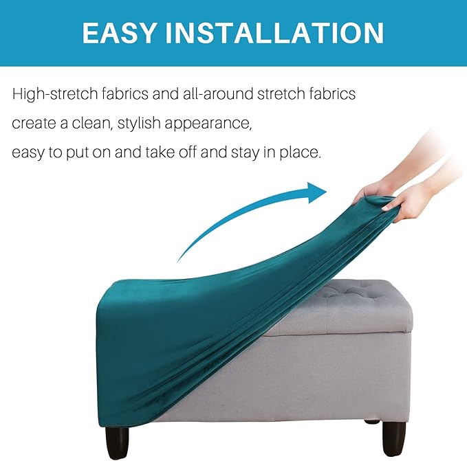 LiveGo Velvet Stretch Ottoman Cover, Removable Footstool Protector, Rectangle