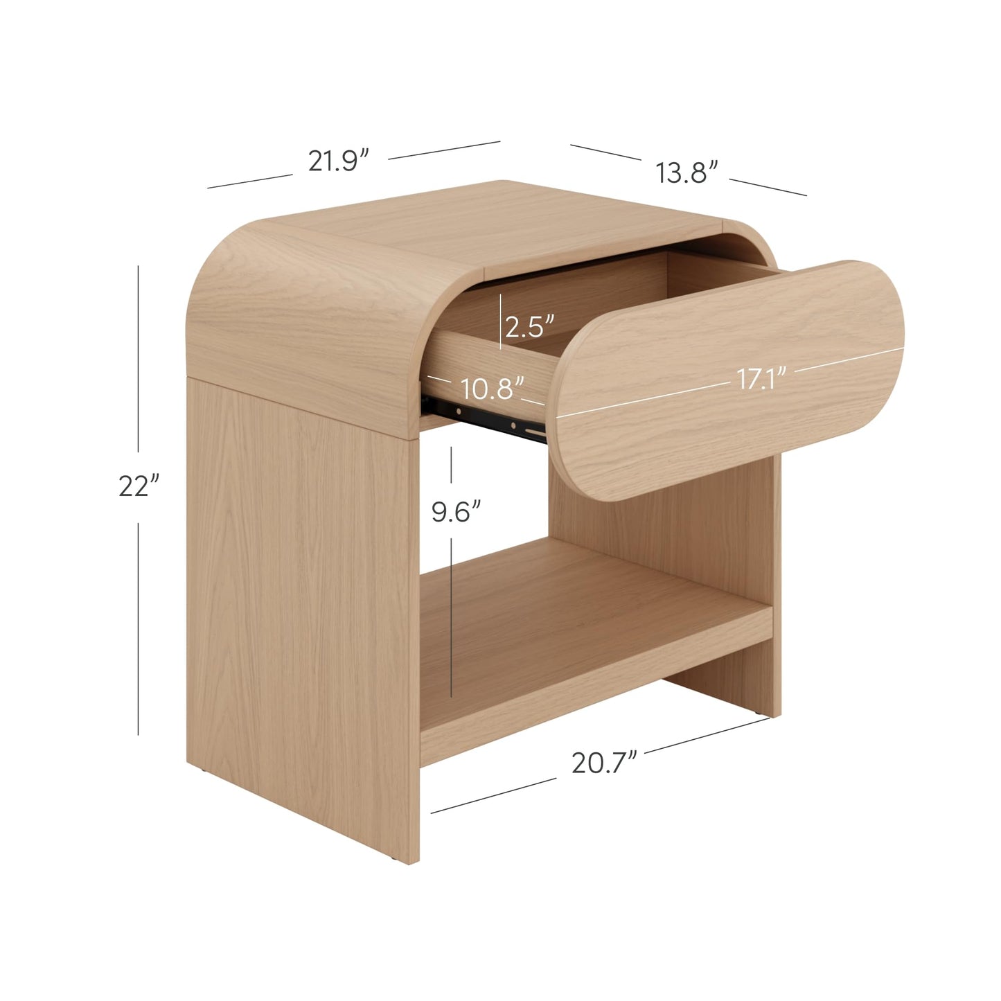 Nathan James Iris Mid-Century Modern Nightstand with Drawer, End Table with Storage for Bedroom or Living Room with Rounded Silhouette, Light Oak