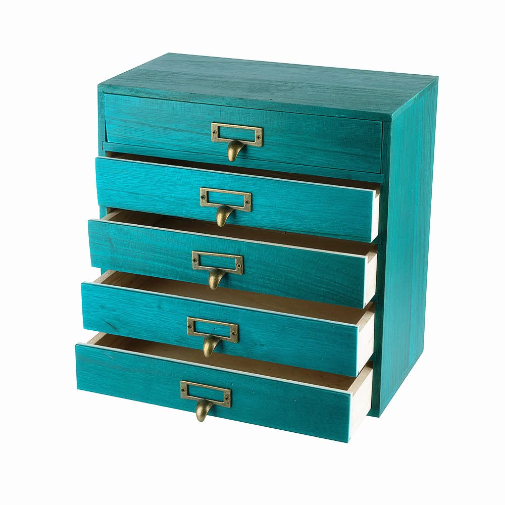 GoooodGIFT Small Wooden Drawers Rustic Desk Organizers and Accessories Wooden Storage Box with Drawers Desktop Storage Library Card Catalog Cabinet School Supply Storage Apothecary Cabinet(S-BLUE)