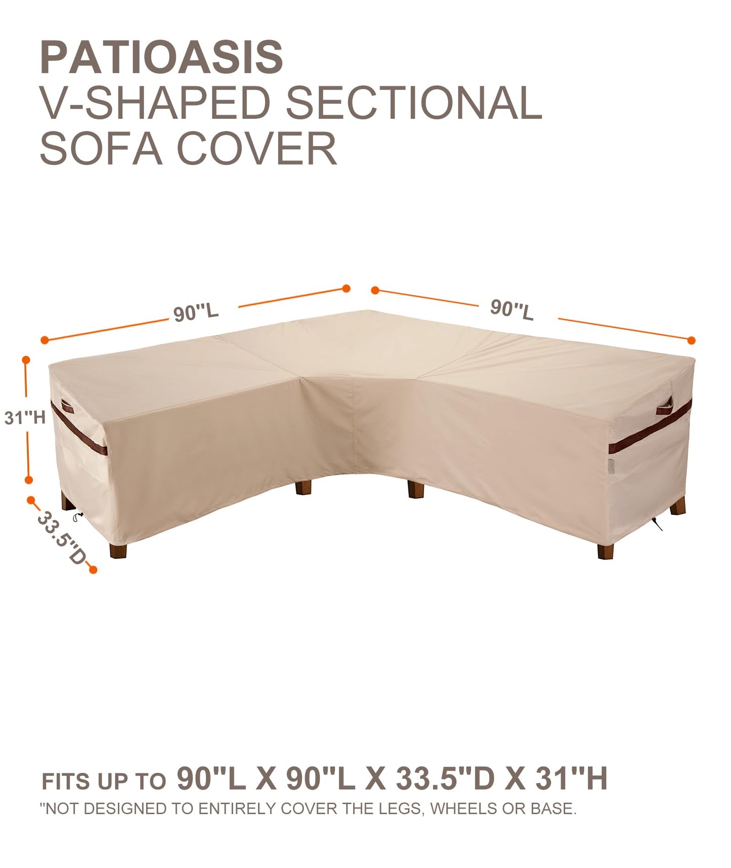 Patio V-Shaped Sectional Lounge Set Cover Waterproof 90''W x 90''L x 33.5''D x 31/26''H Outdoor Sofa Furniture Covers