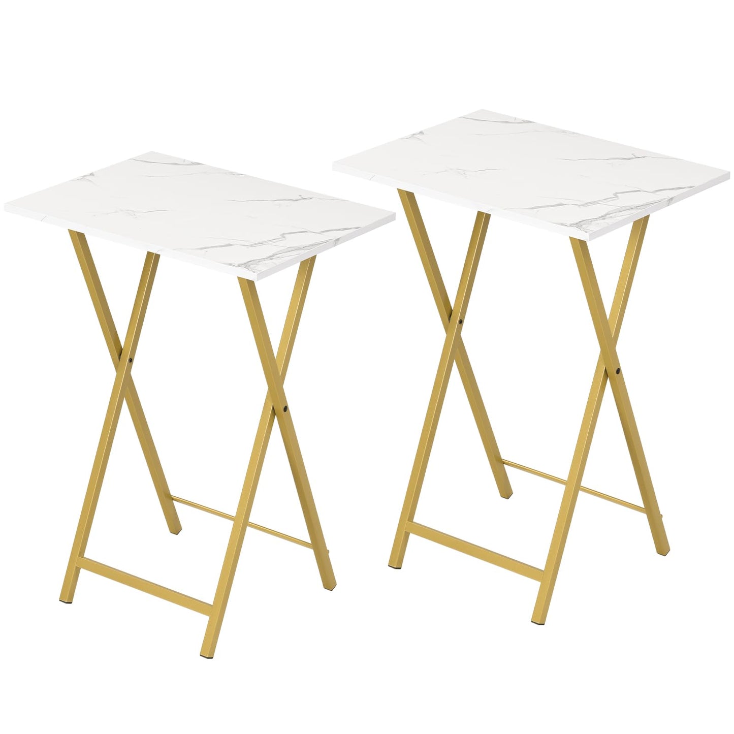 HOOBRO Folding TV Tray Tables, Set of 2 Side Table for Small Space, Industrial Snack Tables for Eating at Couch, Stable Metal Frame, Easy Assembly, Space Saving, Marble and Gold DM25BZ01