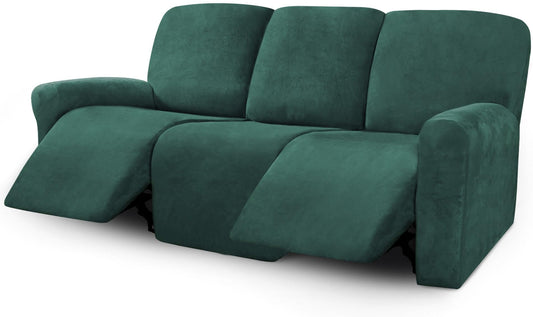 ULTICOR Velvet 8-Pieces Recliner Sofa Covers Stretch Reclining Couch Covers for 3 Cushion Reclining Sofa Slipcovers Furniture Covers Thick Soft Washable (3 Seater Recliner Cover, Retro Green)