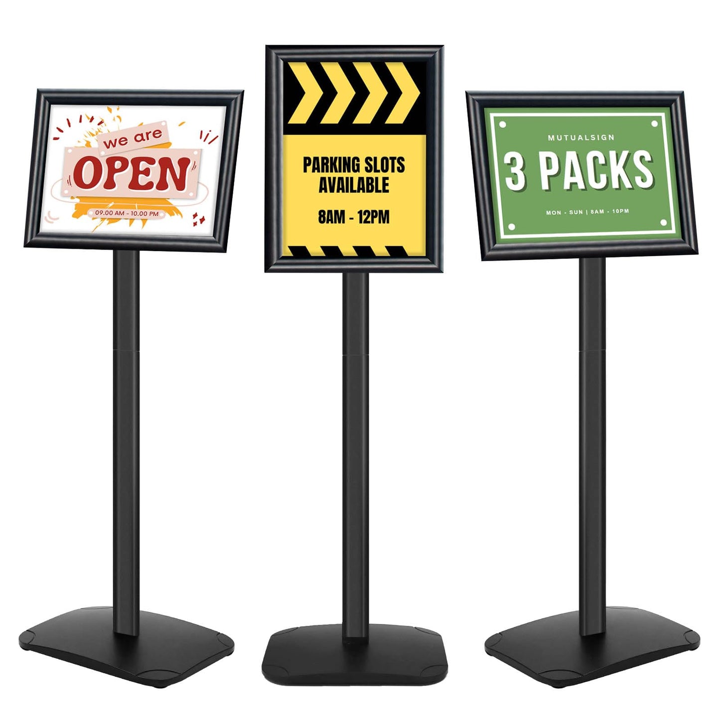 Mutualsign 3Pcs Heavy Duty Pedestal Sign Holder for Display, 8.5 x 11 inches Adjustable Floor Standing Sign Holder with Weighted Base ,Sign Stand for Indoor/Outdoor Advertising，Black