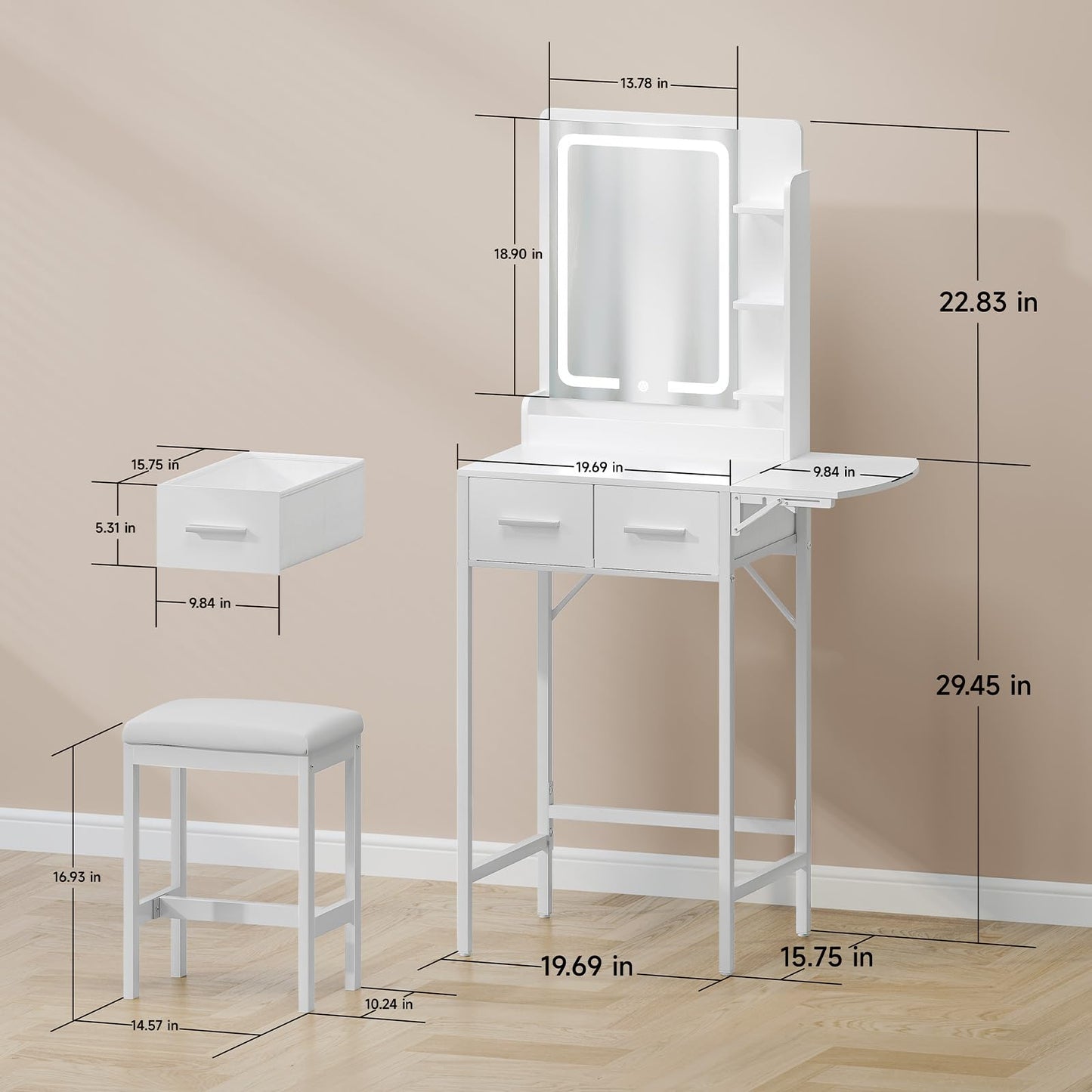 MemoCastle Small Vanity Desk for Compact Space: Mini Makeup Table Set for Bedroom - Tiny White Vanity with Mirror for Girls