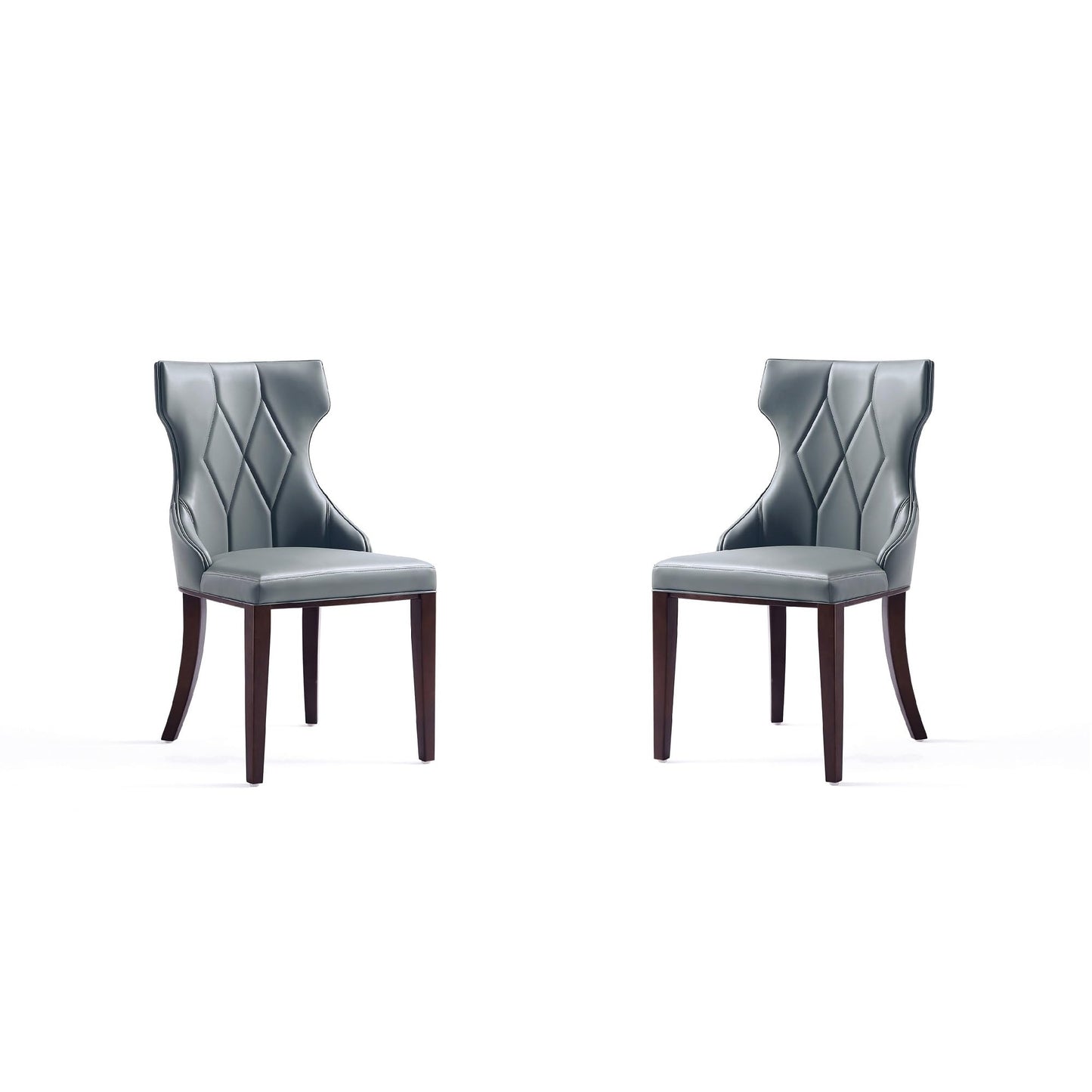 Manhattan Comfort Reine Dining Chairs Set of 2, Upholstered Seats with Diamond Stitching, Solid Beech Wood Frame, 4-Leg Base, 18.5" Seat Height, Fully Assembled, Pebble Grey