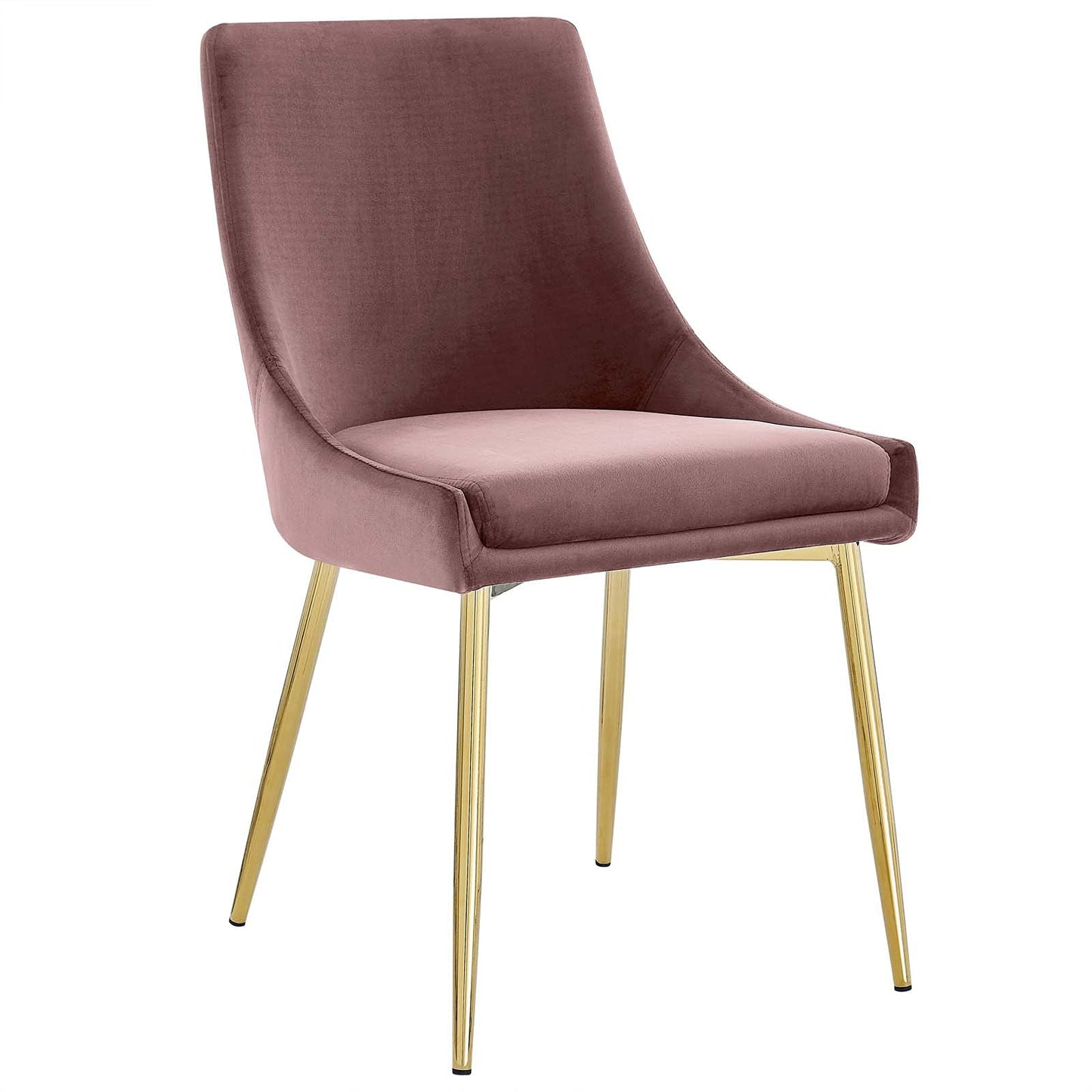 Modway Viscount Performance Velvet Upholstered Side Dining Chairs in Gold Dusty Rose - Set of 2