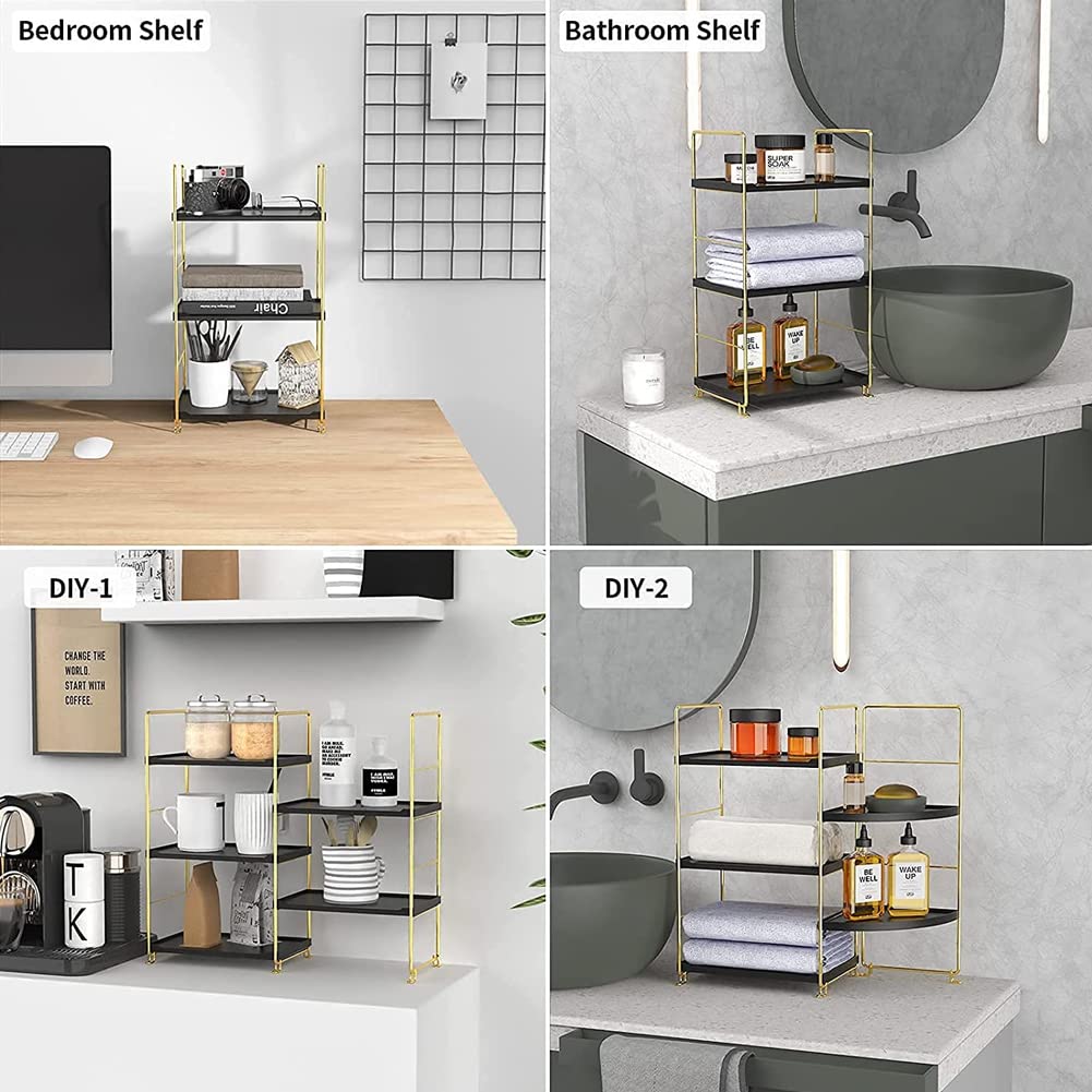 Freestanding Organizer Shelf, 3-Tier Bathroom Countertop Organizer, Makeup Organizer -Corner Storage Shelf, Kitchen Spice Rack,Standing Shelf for Bathroom, Bedroom, Kitchen (Black)