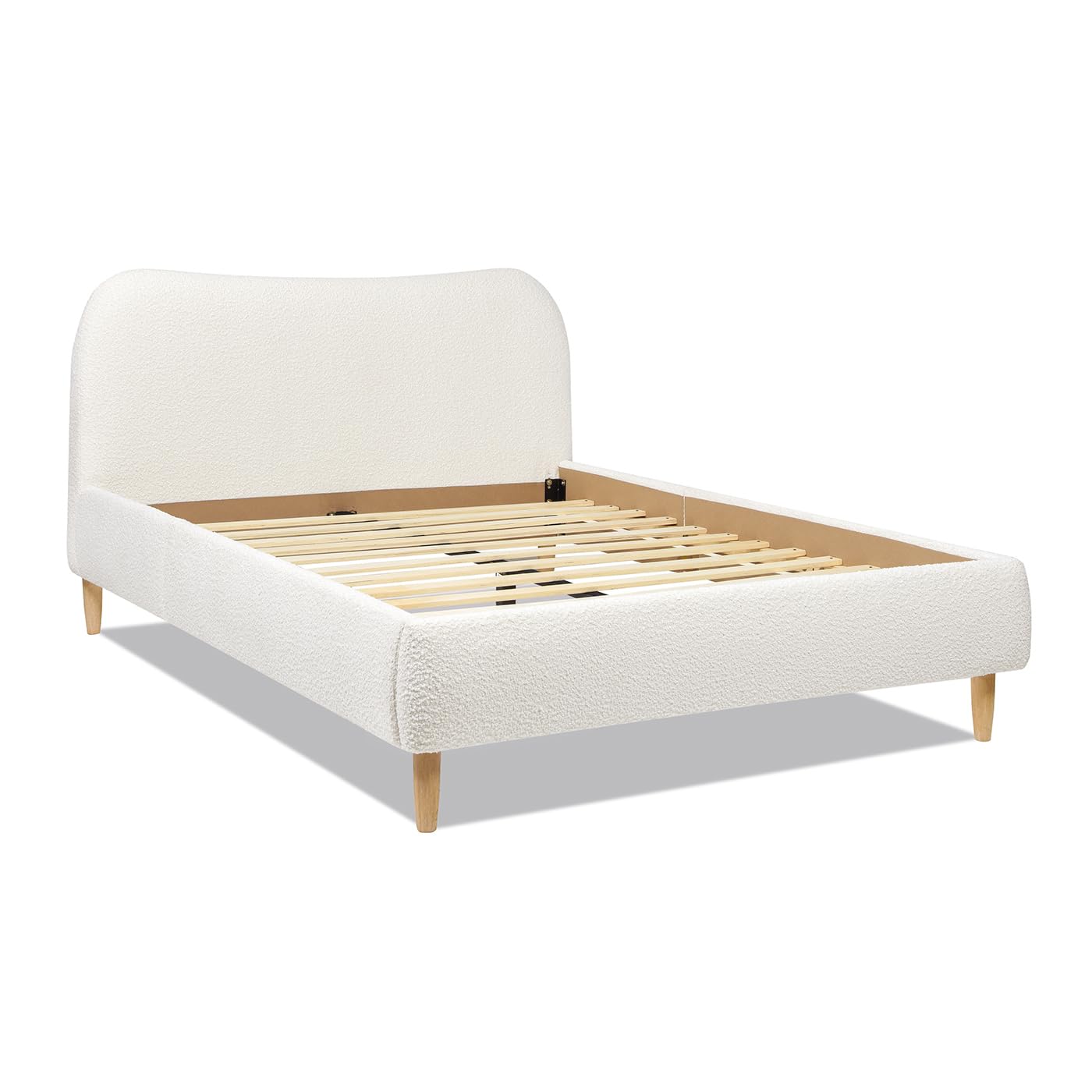 KOYVRY Boucle Bed Frame - Upholstered Bed Frame with Curved Headboard and Wooden Slats Support, Upholstered Platform Bed with Wooden Legs, Minimalist Bed Frame for Bedroom, No Box Spring Needed