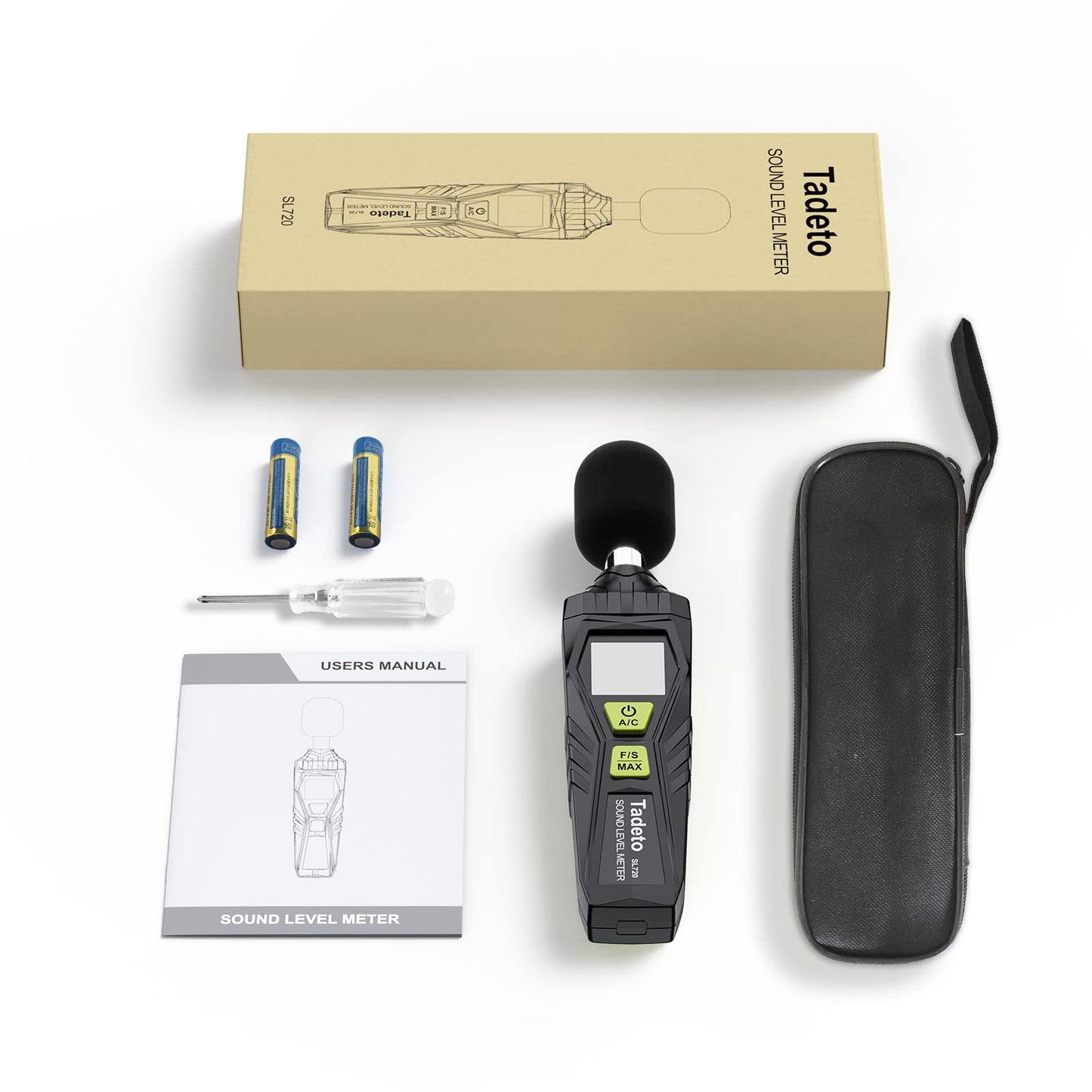 Decibel Meter, Tadeto Digital Sound Level Meter Portable SPL Meter 30dB to 130dB MAX Data Hold with LCD Display Backlight A/C Weighted for Home Factories