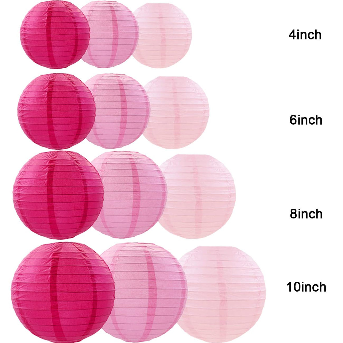 SIPRKAICT Pink Paper Lanterns Party Decorations,12pcs Hanging Paper Lantern for Wedding,Engagement,Bachelorette,Baby Shower,Valentine's Day,Birthday Party