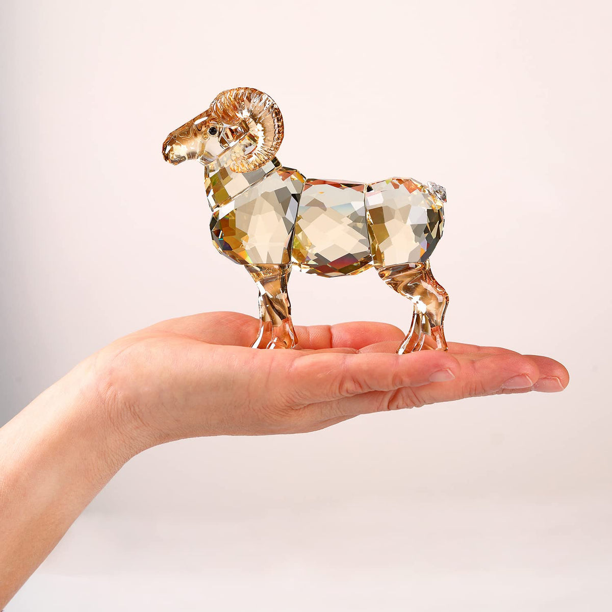 Realistic Animal Crystal Goat Art Figurine Collection Table top Ornament Statue Home Decor (Gold)