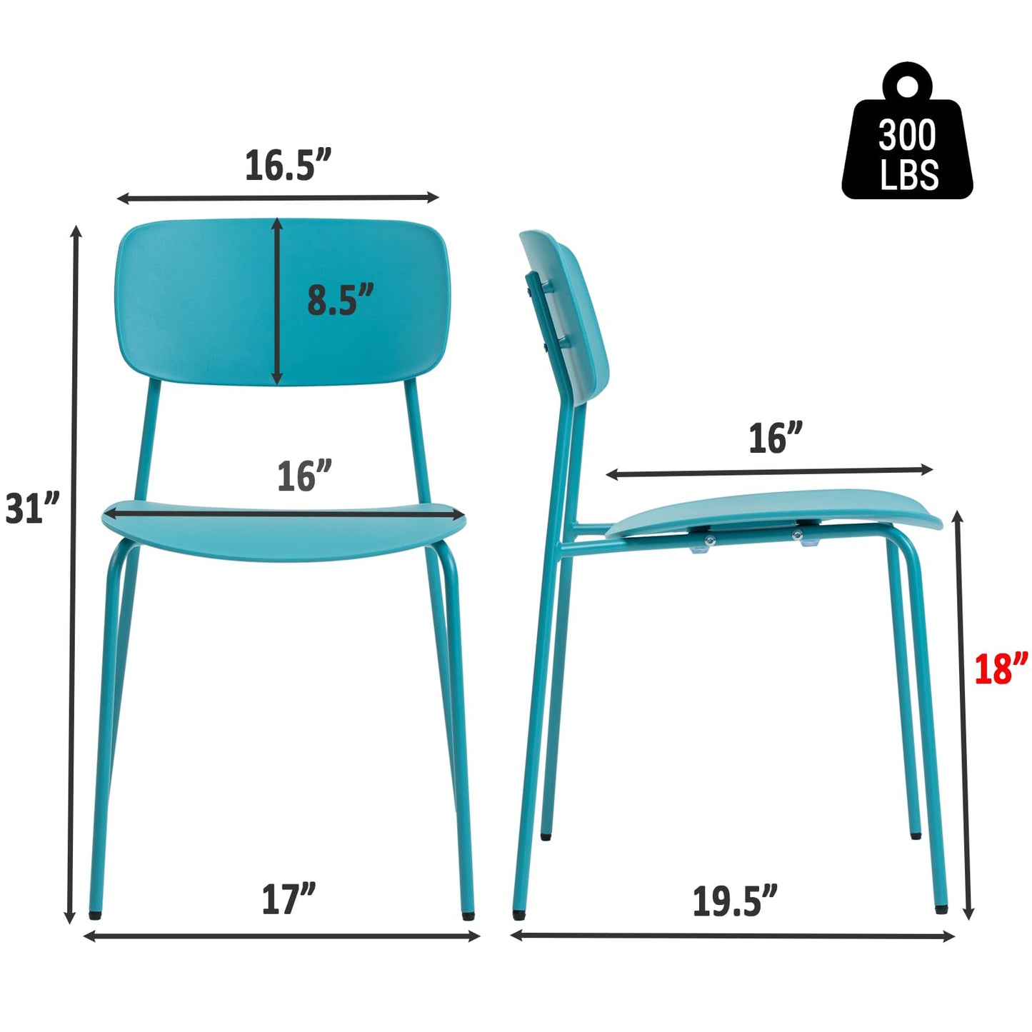 Sidanli Armless Stacking Chairs Set of 4, Office Waiting Room Chairs with Metal Legs and Ergonomic Plastic Seat, Metal Chairs Set of 4 for Conference Reception Dining Room, Blue